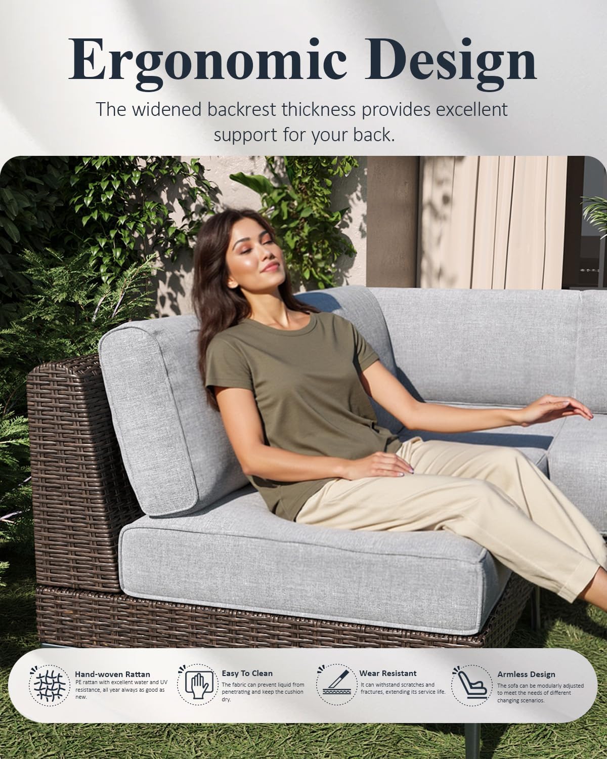 LayinSun 9-Piece Outdoor Modular Wicker Sectional Sofa with Fire Pit Table, Patio Furniture Conversation Set with Deep Seating and Thick Cushions