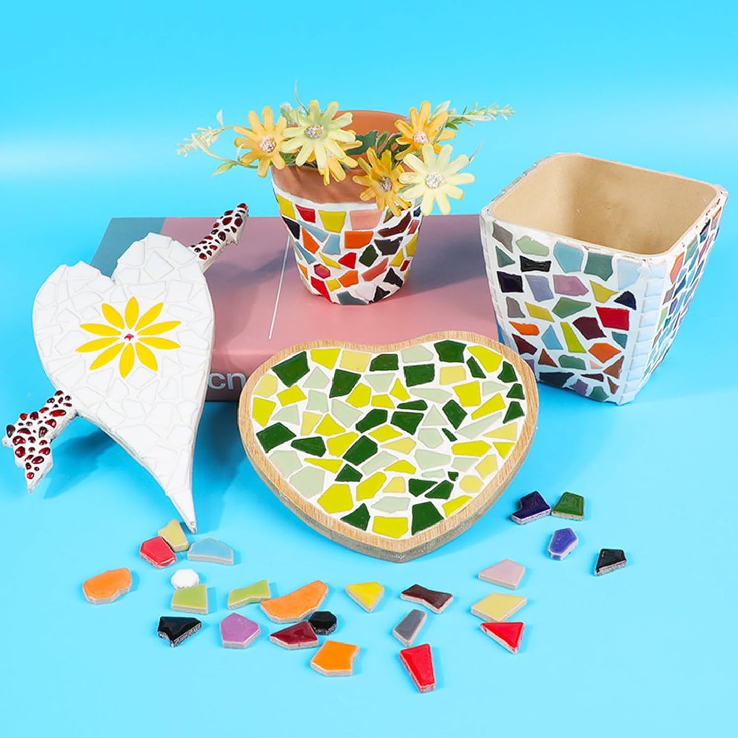 Irregular Size Ceramic Mosaics Pieces Stained Glass, Assorted Colors and Triangles Trapezoids Polygons Shapes, 200g (Fullcolor Mix)