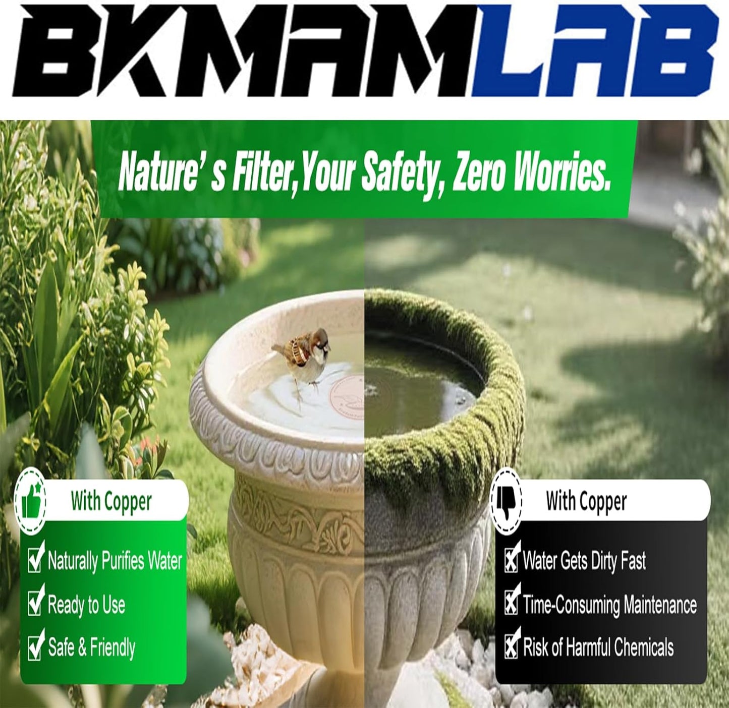 2-Pack 99.99% Pure Copper Bird Bath Purification Disk,Copper Disc with Stable Triple-Point Support,Fits All Outdoor Bird Baths(Round)