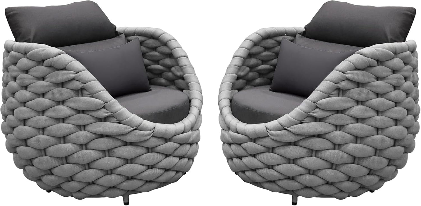 TWT 2 Pieces Patio Furniture Aluminum Armchair, All-Weather Outdoor Single Sofa, Metal Outdoor Chair with Dark Grey Cushions