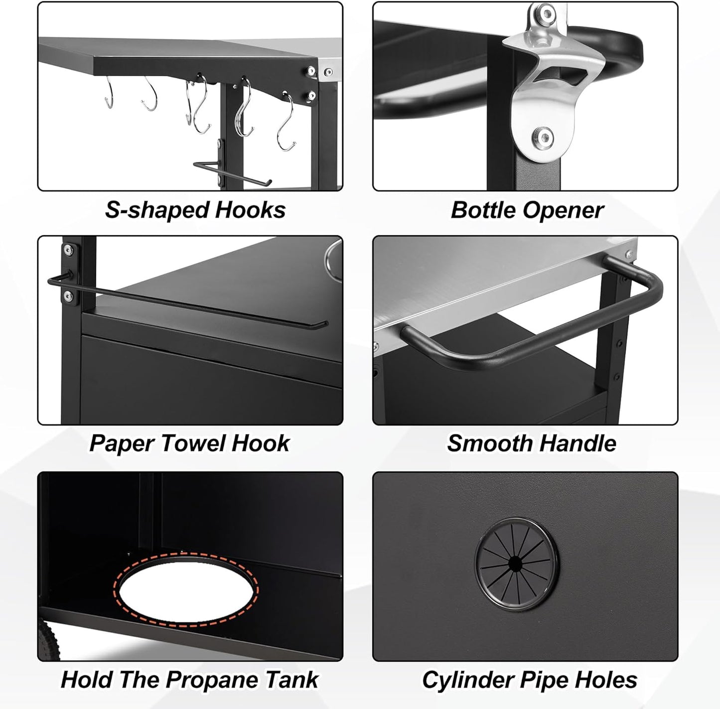 Outdoor Grill Cart with Storage Movable Grill Cart Outdoor Kitchen Island Pizza Oven Table Food Prep Table with Wheels Storage Cabinet for Outside Patio Backyard Garden