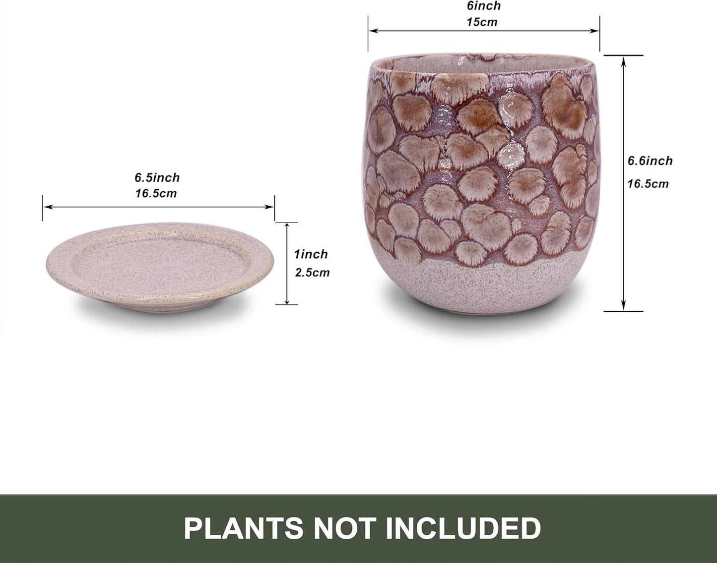 6 in Ceramic Plant Pot with Saucer，Indoor Plant Pot for Plants, Flower Pot with Drainage，Reactive Glaze Red