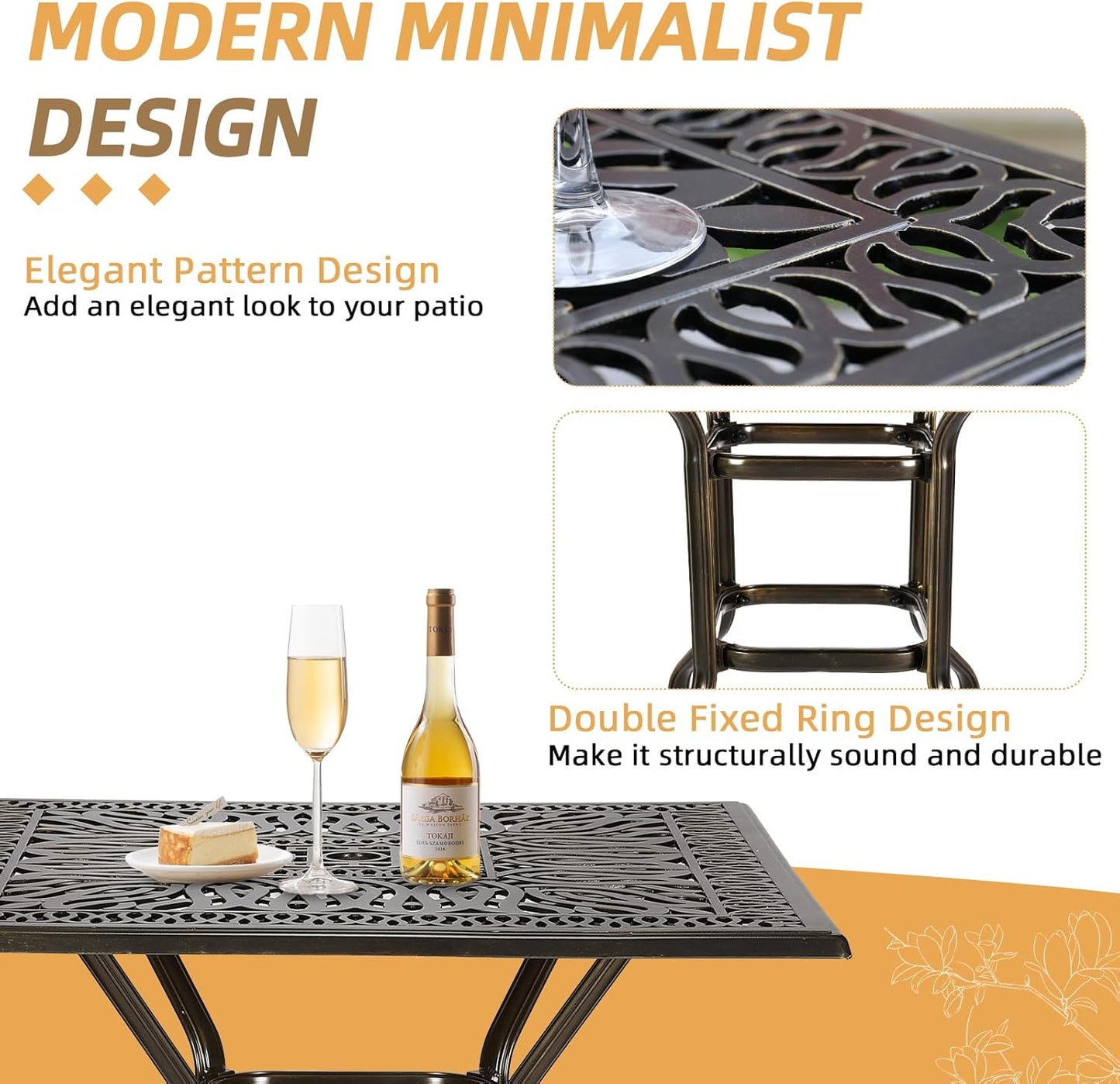 5 Pieces Patio Swivel Bar Set, Patio Bar Table and Chairs Set, All-Weather Cast Aluminum Outdoor Swivel Bar Stools of 4 and 35.4" Square Bar Table, High Top Bistro Set for Deck, Pool, Garden