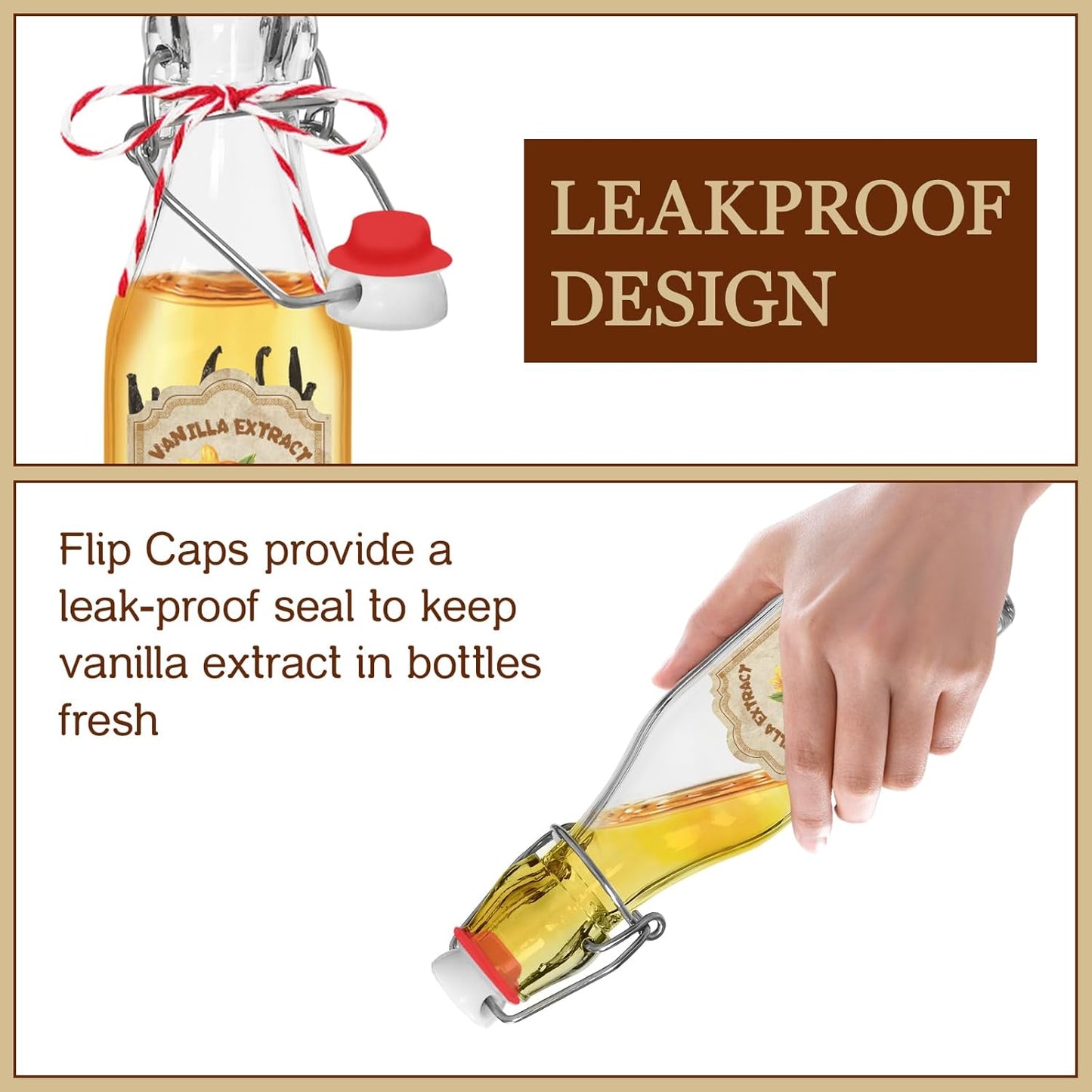 10 Pack Swing Top Glass Vanilla Extract Bottles 8 oz with Lids, Vanilla Extract Labels and Funnel, Glass Boston Vanilla Bottles for Syrup Gift, Flip Top Glass Bottles Jars for Vanilla Extract