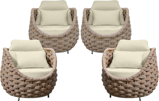 TWT 4 Pieces Patio Sofas, All-Weather Teslin Rope Balcony Furniture with Cushions & Pillows, Patio Couch Outdoor Patio Furniture Set for Indoor, Balcony, Backyard, Deck, Poolside, Light Brown