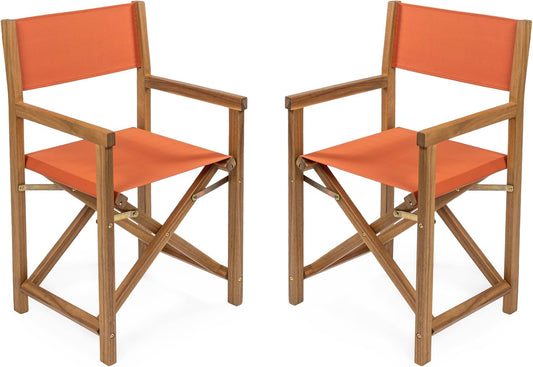JONATHAN Y DRC1000C-SET2 Cukor Classic Vintage Outdoor Acacia Wood Folding Director Chair with Canvas Seat Classic, Vintage, Mid-Century, Modern, Traditional, Coastal, Orange/Teak Brown (Set of 2)