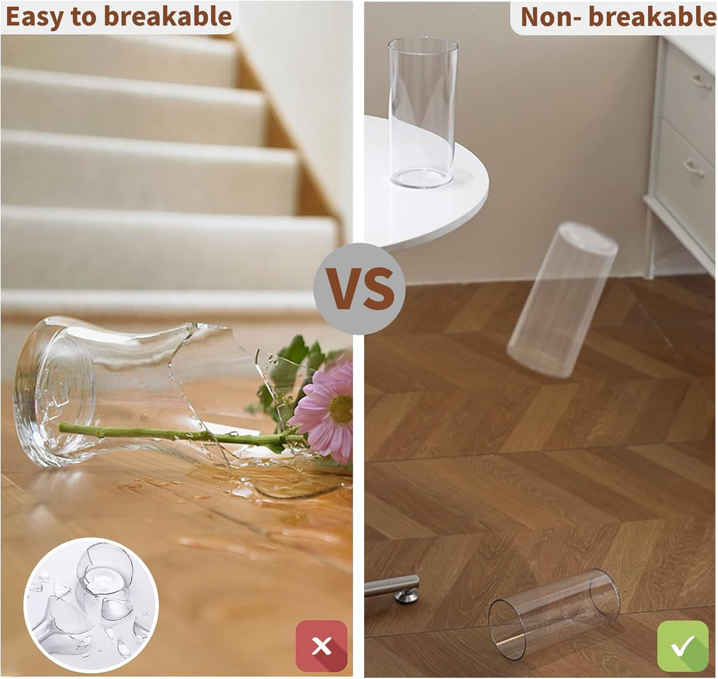 Clear Flower Vase, Non-breakable Vases, 5" W x 12" H, Acrylic Vase, Aesthetic Room Decor Cylindrical Modern Flower Vases for Table Centerpiece, Home Decor, Women Floral Arrangement Gift