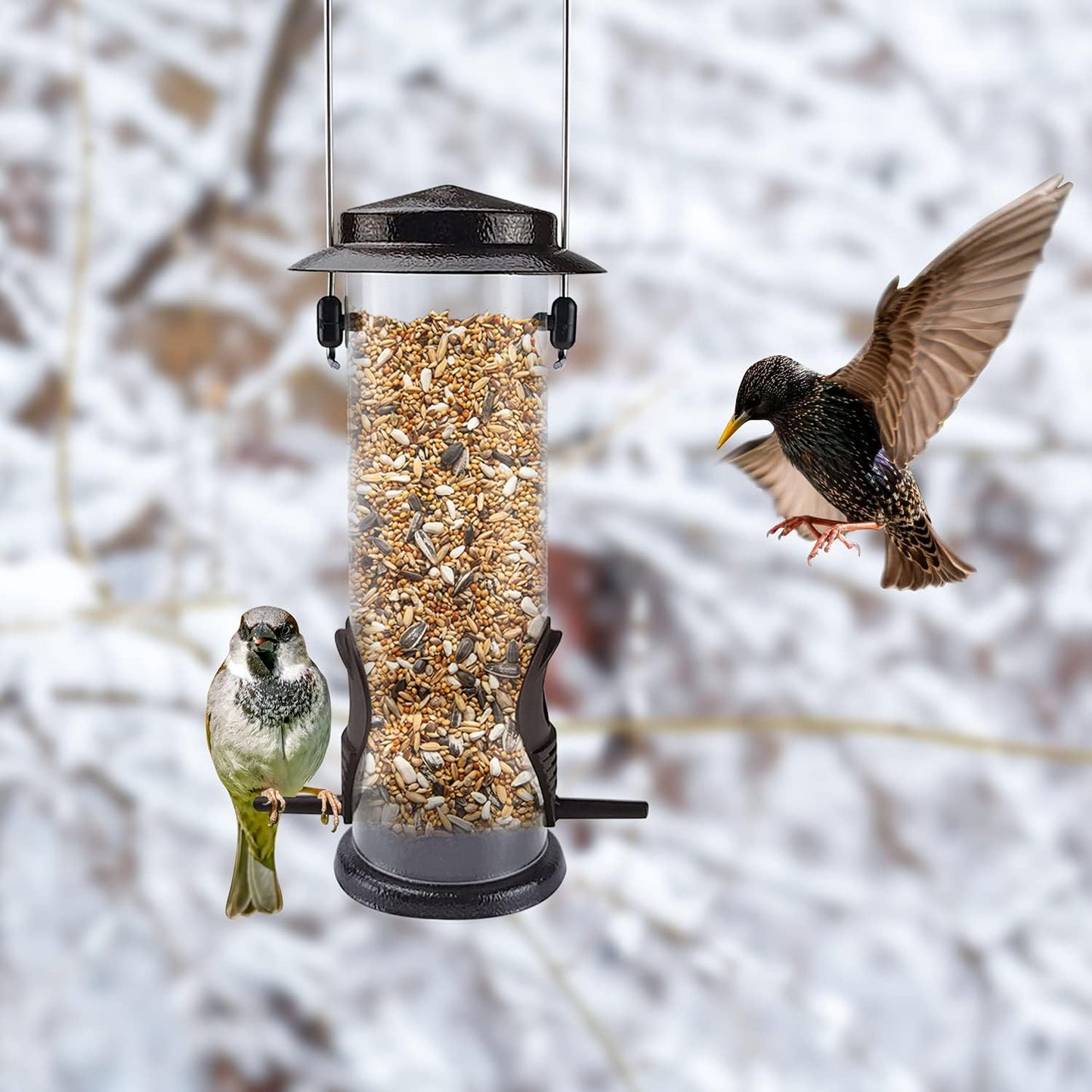 MIXXIDEA Wild Bird Feeders for Outdoors Hanging 2 Pack Stainless Steel Tube Bird Feeder, Water Resistant Finch Bird Feeder for Garden Backyard Decoration Attractive Metal Thistle Feeder (Coffee)