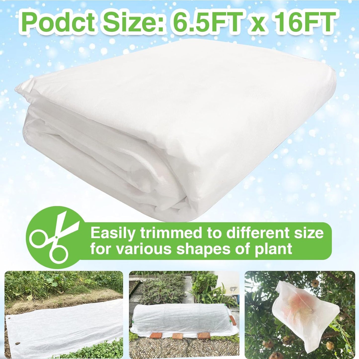 YFFSIDMY Plant Covers Freeze Protection, 6.5'x16' Frost Blankets for Outdoor Plants, Winter Tree Frost Cloth Plant Freeze Protection, Garden Heat Protection Floating Row Cover, White