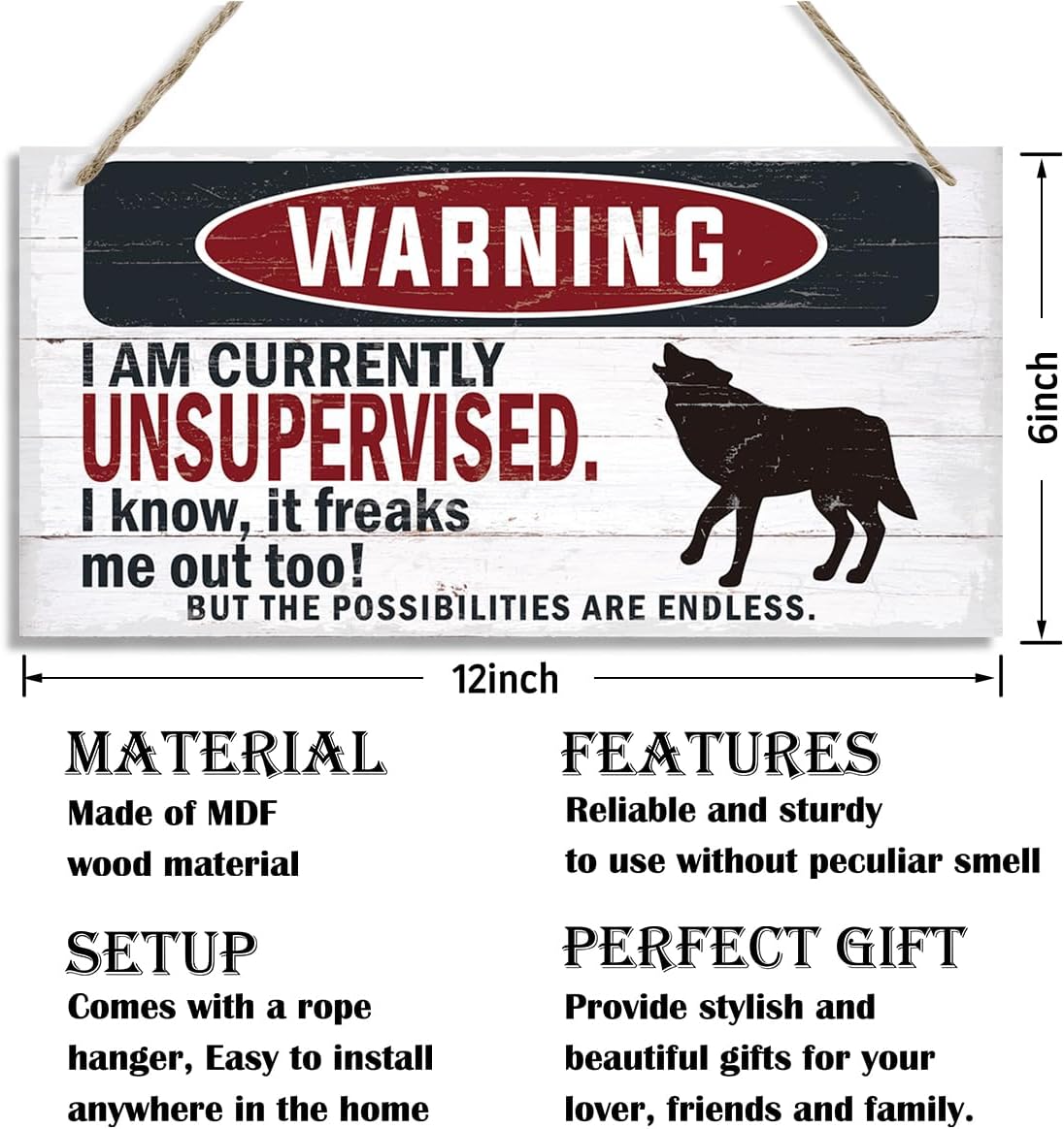 Warning Sign, Unsupervised Warning Wood Plaque Sign, Funny Door Signs, Decorative Wood Hanging Suspension Plaque, Farmhouse Wooden Wall Decor, Outdoor Hanging Wooden Signs