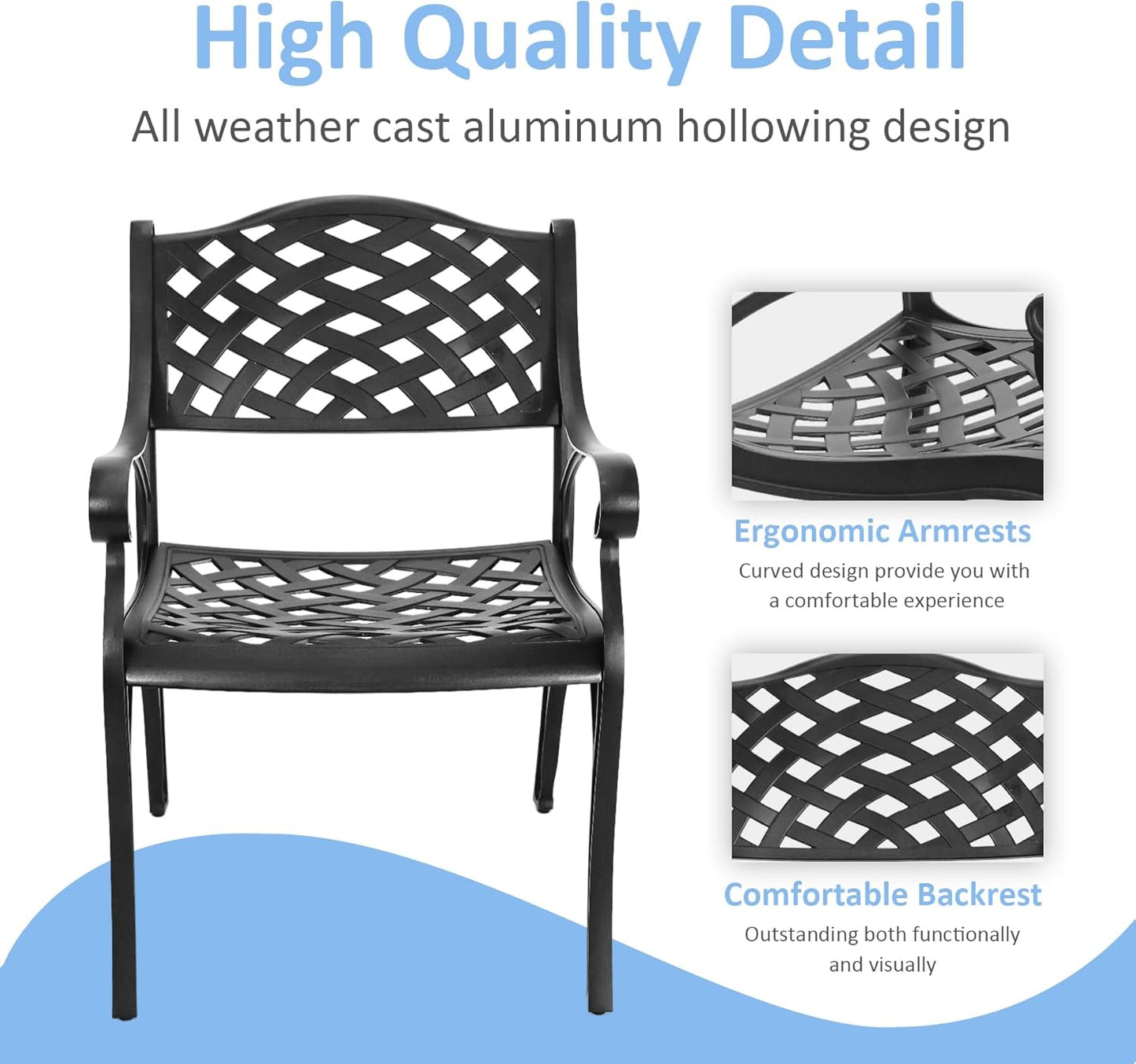 5 Piece Cast Aluminum Outdoor Dining Set, Outdoor Table and Chairs Set of 4, Patio Dining Set with 4 Chairs and 42" Round Table, Patio Conversation Set with 1.97" Umbrella Hole