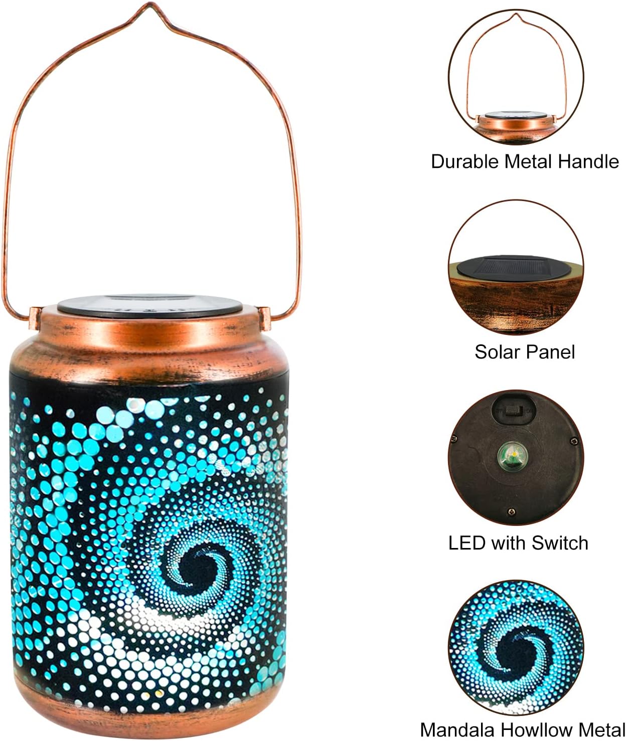 Solar Lanterns Outdoor Hanging Lantern Metal Waterproof LED Lantern with Solar Powered Garden Patio Decorations Decor with Handle Christmas Gift Idea