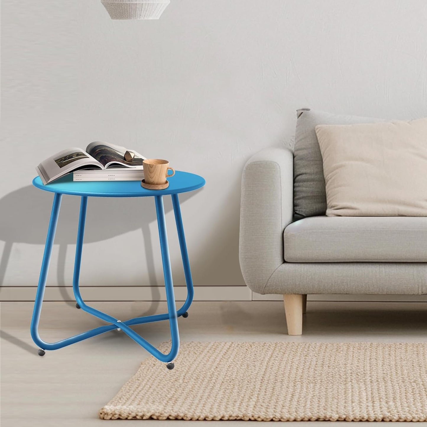 Peacock Blue Patio Side Table, 18" Weatherproof Steel Outdoor Indoor Side Table for Garden, Balcony, Pool & Tailgate, Rust-Resistant Lightweight Portable Patio End Table