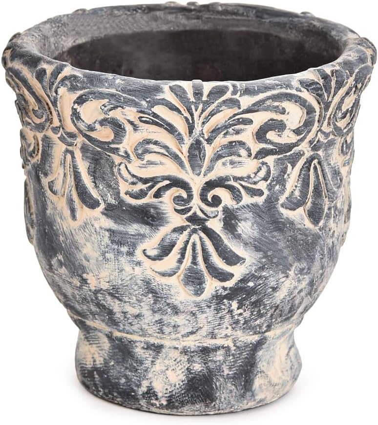 Sungmor 6.1 Inch Cement Plant Pot for Plants, Succulent Planter with Embossed Design, Vintage Concrete Flowerpots with Drainage Hole, Decorative Orchid Houseplant Pot Indoor Outdoor Plant Container