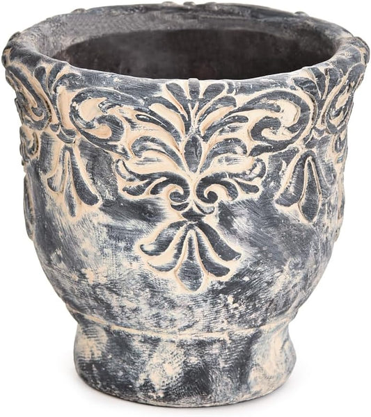 Sungmor 6.1 Inch Cement Plant Pot for Plants, Succulent Planter with Embossed Design, Vintage Concrete Flowerpots with Drainage Hole, Decorative Orchid Houseplant Pot Indoor Outdoor Plant Container