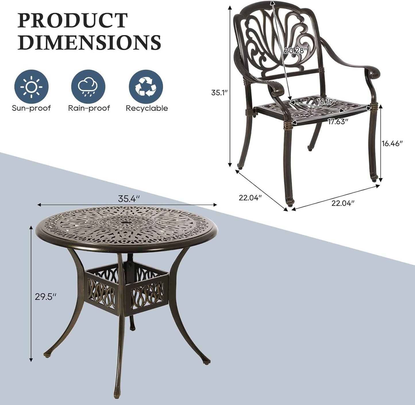 Cast Aluminum Outdoor Patio Dining Set, All Weather Outdoor Furniture Dining Set for Patio, Balcony, Lawn, Garden, Backyard (1 Round Table+4 Dining Chairs)