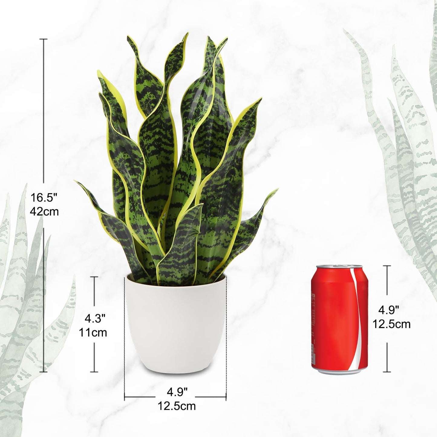 Hollyone Artificial Snake Plant Potted Faux Sansevieria Trifasciata Plants, 16.5" Tropical Fake Snake Plants in White Pots for Home Office Room Indoor Decor Housewarming Gifts