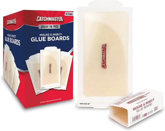 Catchmaster Mouse and Insect Glue Boards, 75-Pack Mouse Traps Indoor for Home, Sticky Pest Control Adhesive for Catching Bugs, Rats & Rodents, Bulk Glue Traps