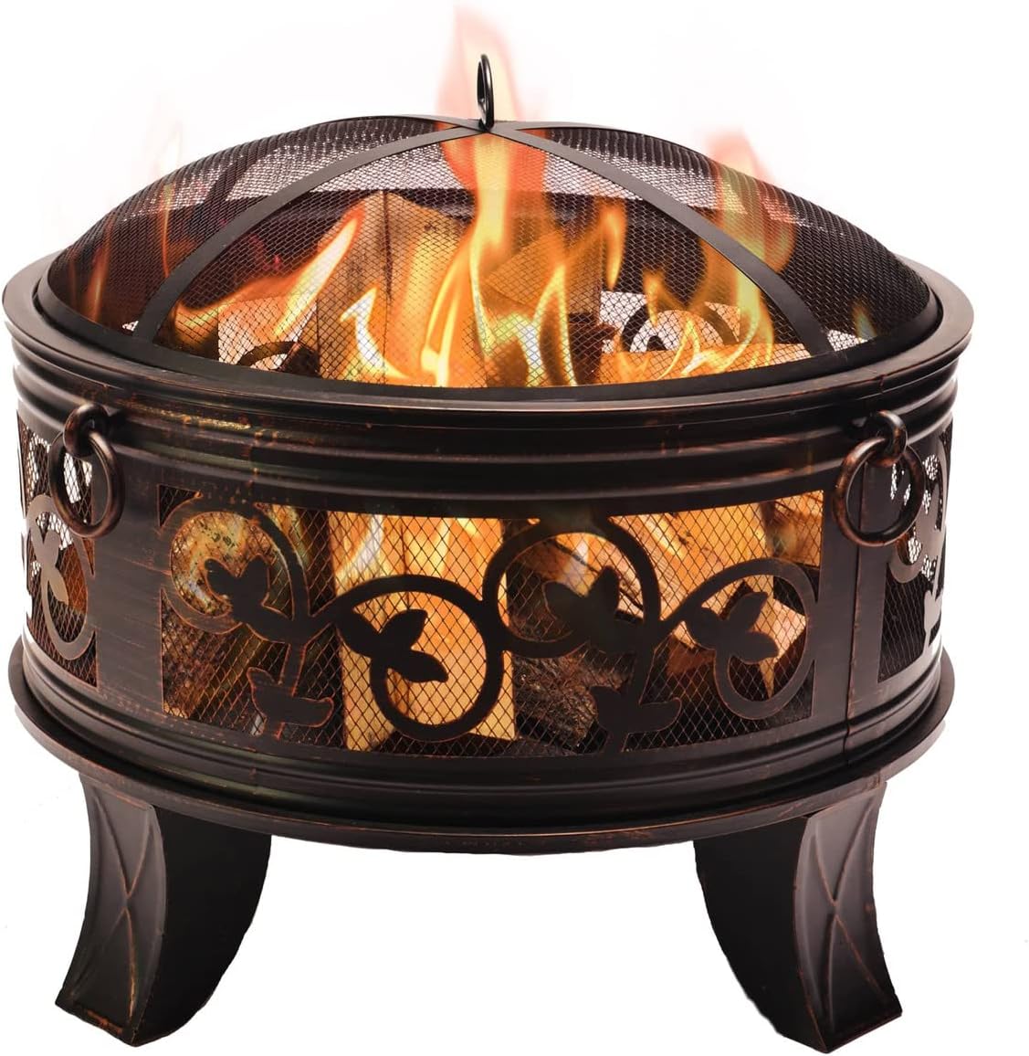 26 Inch Steel Deep Bowl Fire Pit with Cooking Grid, Weather Cover, Spark Screen, and Poker - Model# BFPW26W-CC Metal