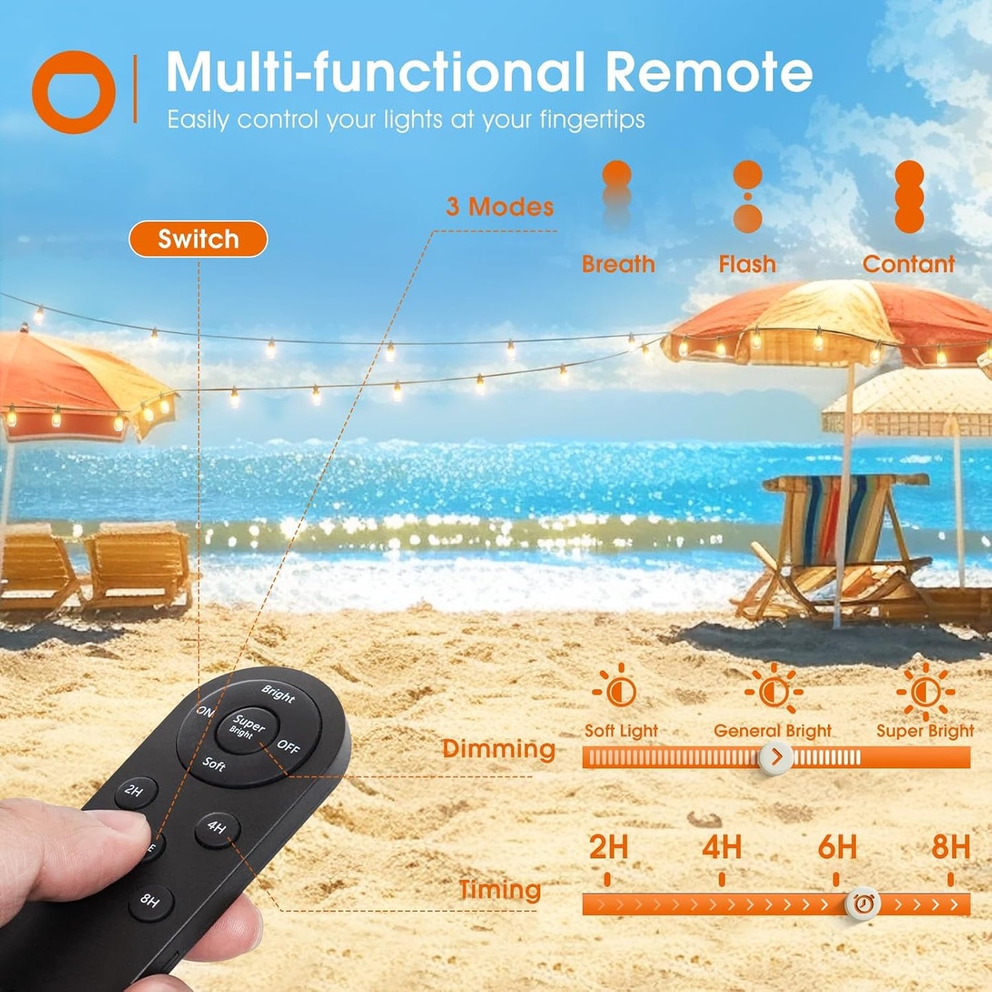 addlon 78(72+6) FT Solar String Lights Outdoor Waterproof with USB Port & Remote Control Solar Patio Lights Long Last for 20+Hrs Dimmable Solar Power LED Bulbs Hanging for Porch Garden Market Bistro