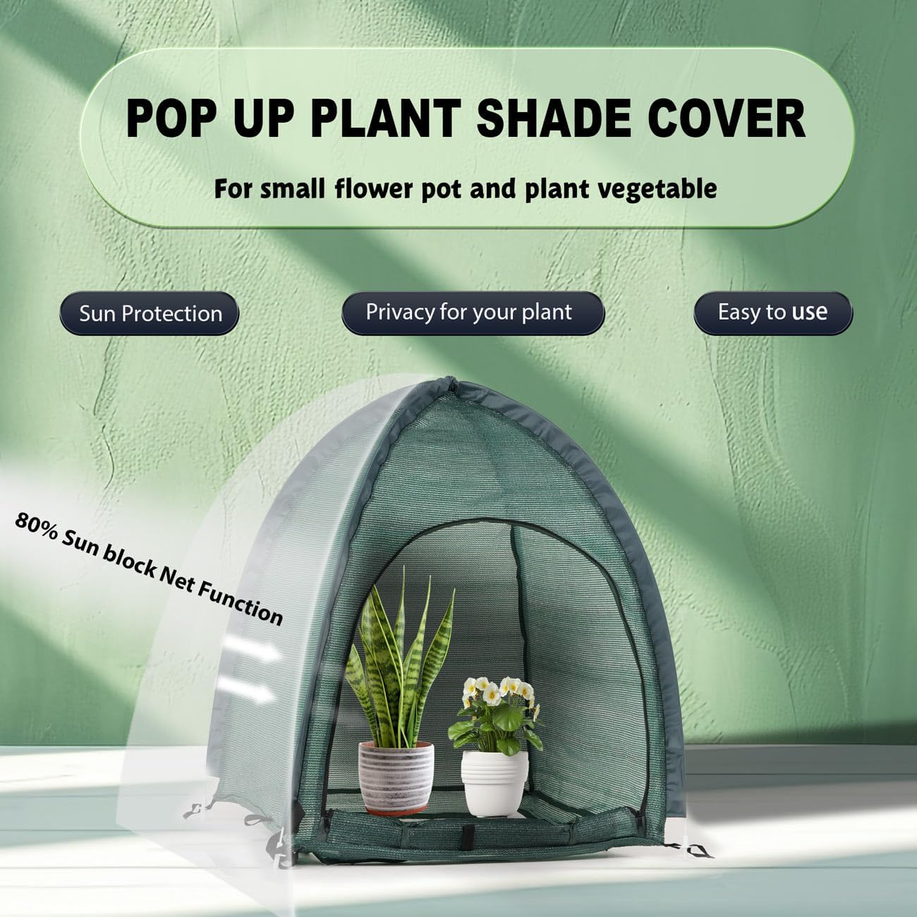 2pack Pop up Plant Sunshade Cloth,Plant Sun Shade Net for Flower UV Resistant Pest Guard Cover for Outdoor Gardens Sunblock Shade Cover with Carry Bag and 16 Stakes (Green)