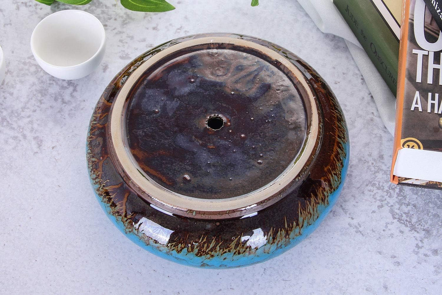 VanEnjoy 7.3 inch Round Large Shallow Succulent Ceramic Glazed Planter Pots with Drainage Hole, Bonsai Pots Garden Decorative Cactus Stand Flower Container (blue)