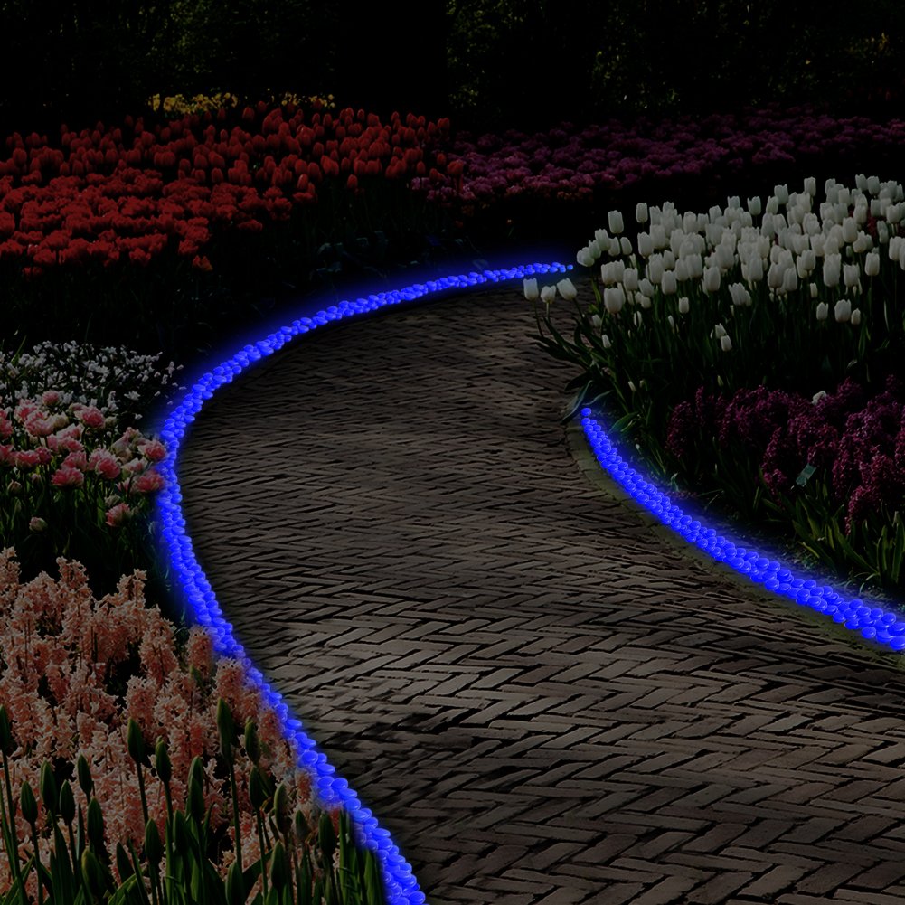 Glow in The Dark Pebbles for Outdoor Decor, Garden Lawn Yard, Aquarium, Walkway, Fish Tank, Pathway, Powered by Light or Solar-Recharge Repeatedly, Luminous Pebbles (Blue-200)