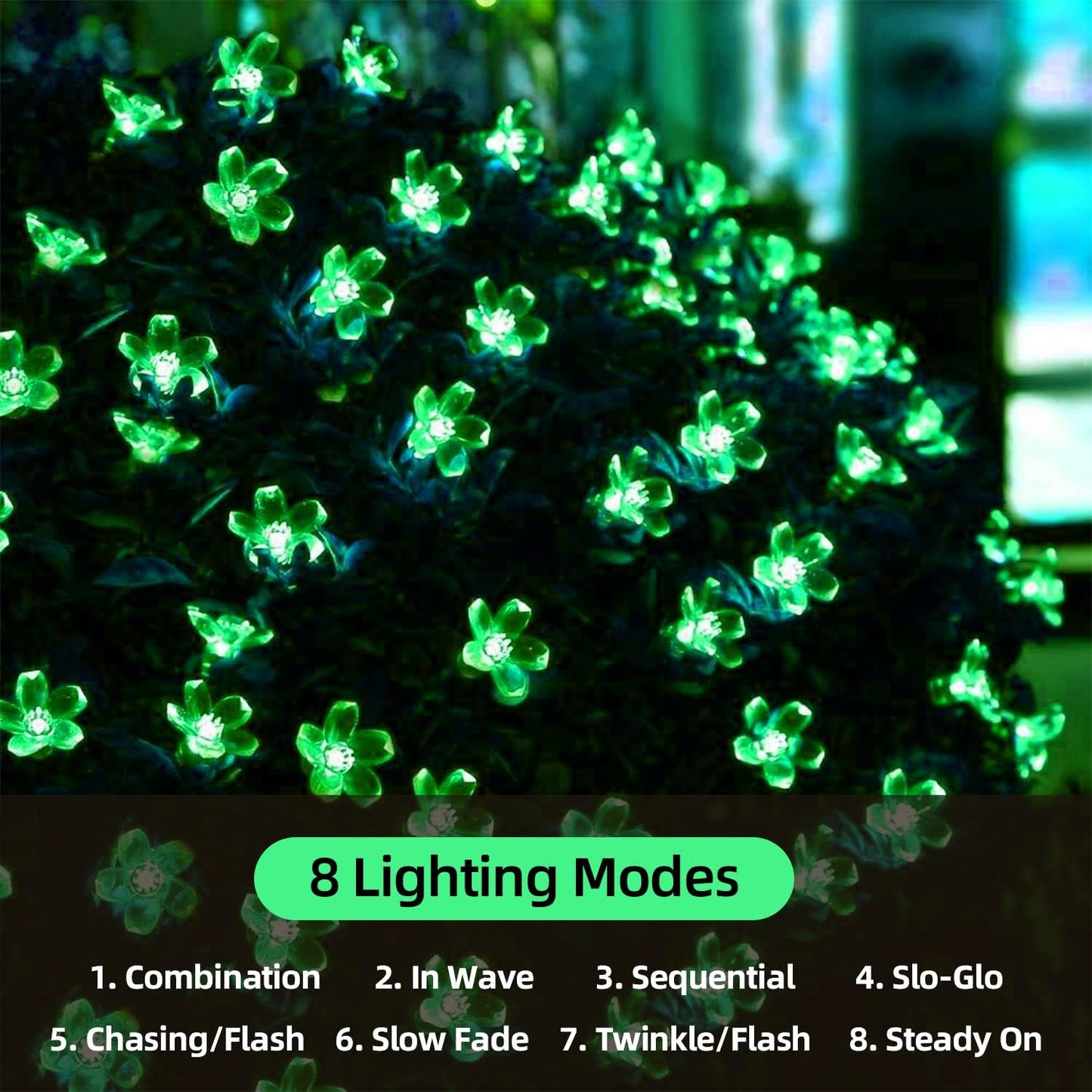 ITICdecor Solar Flower String Lights - Green Outdoor Waterproof 50 LED St. Patrick's Day Fairy Lights for Garden, Patio, Fence, Yard (Green)
