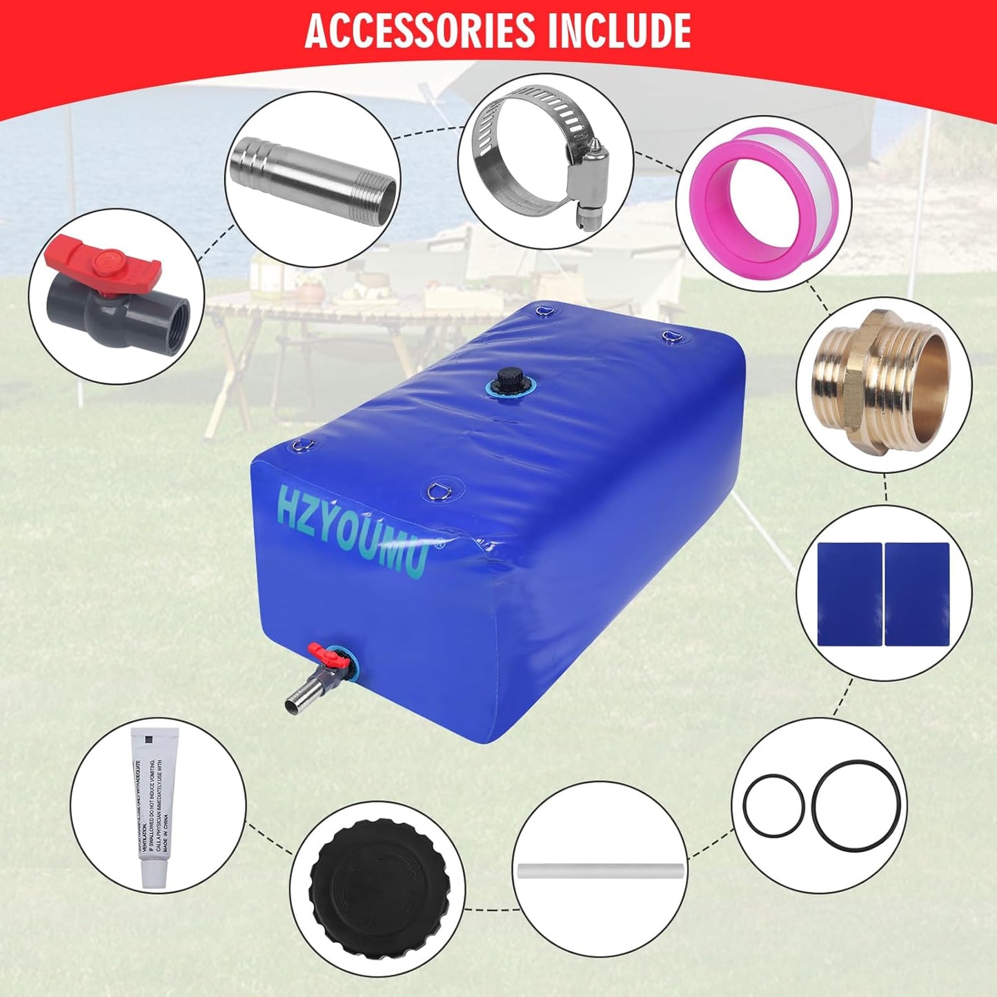 Water Tank 240L/63G Water Bladder Storage Container Foldable Portable Large Capacity Soft Bag Suitable for Outdoor Easy to Carry Out