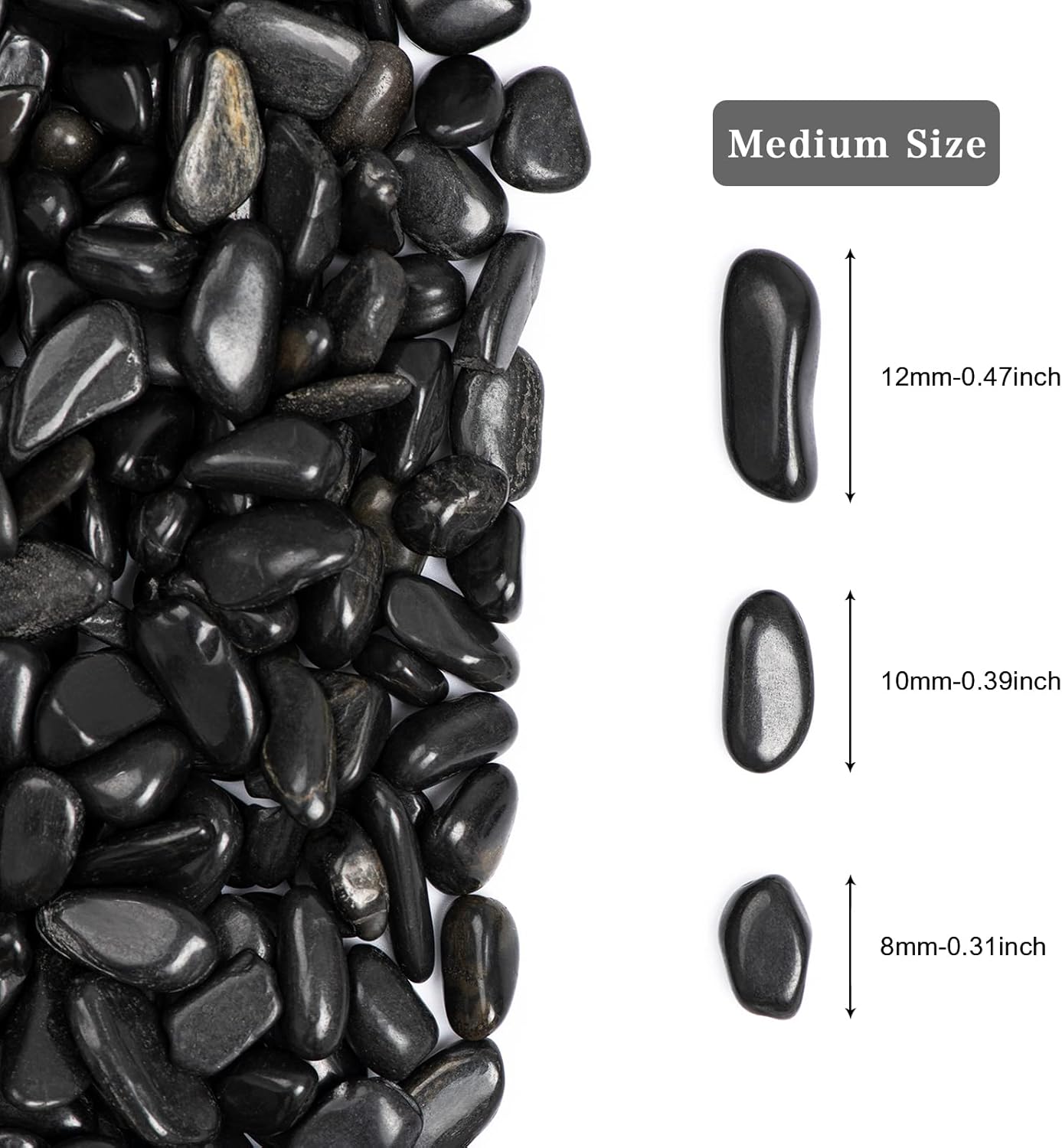 5lbs Black Natural River Rocks, High-Polished Pebbles for Plants Garden, 0.3-0.8 inch Decorative Stones, Ideal for Fish Tank, Vases, Home Decor and Garden Landscaping,Black