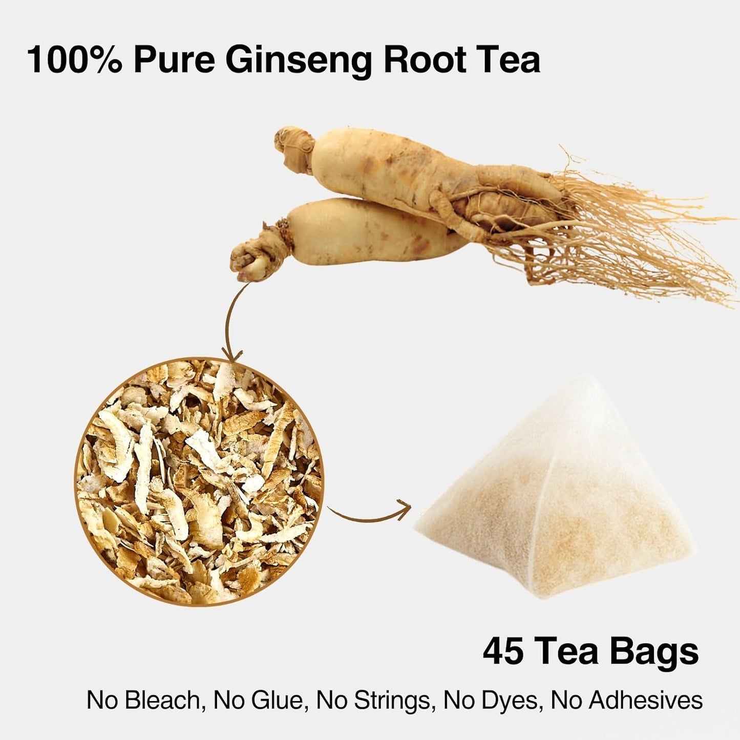 Ginseng Tea Bags – 45 Count | Natural Kidney Cleanse Detox & Repair Tea for Men & Women | Herbal Ginseng Root Tea for Kidney Health Support | Caffeine-Free