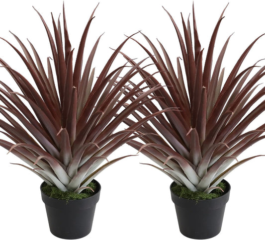 momoplant 2 Pcs Artificial Aloe Vera Plants 27 Inch Red Fake Succulents Faux Agave Plant Potted for Indoor Outdoor Home Office Decor