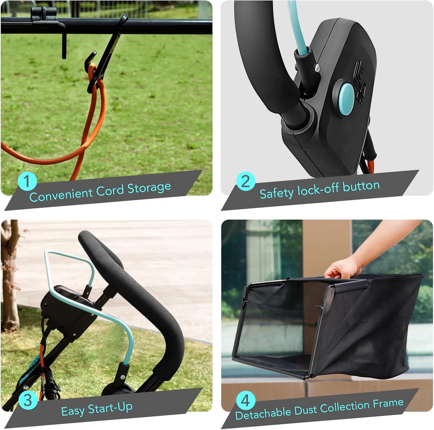 16-Inch 15-Amp 2-in-1 Electric Dethatcher and Lawn Scarifier with 14.5-Gallon Collection Bag, 5-Position Depth Adjustment, Lawn Care Machine for Thatch Removal and Grass Revitalization - XSS16D