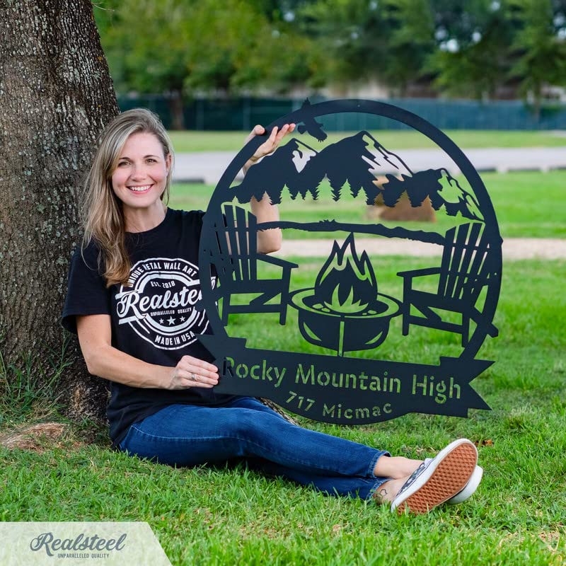 RealSteel Custom Metal Signs – Personalized Outdoor Wall Art, Wedding & Anniversary Name Plaque, Porch & Garden Decor, Campfire Monogram Yard Sign