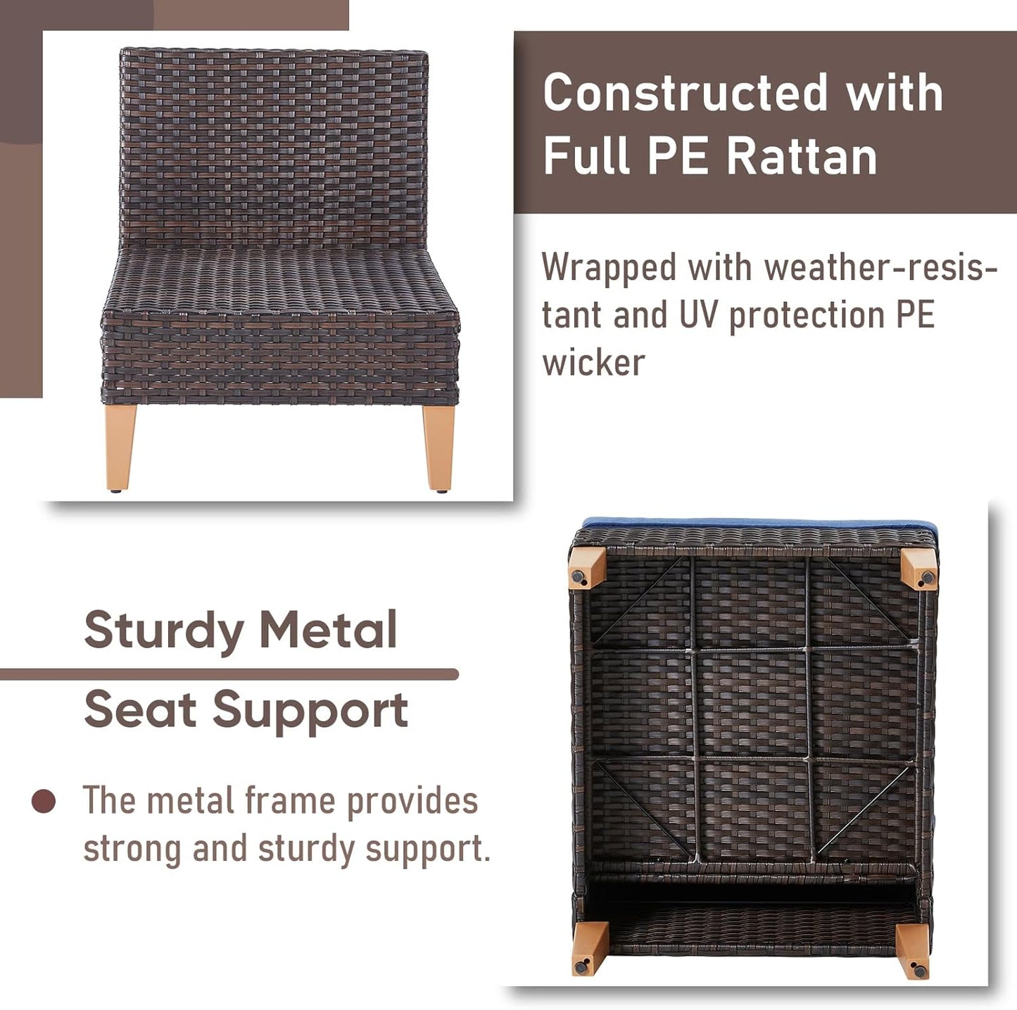 HUMMUH 8 Pieces Patio Furniture Set,Outdoor Modular Sectional Couch Chairs with Ottomans,All Weather PE Wicker Patio Conversation Sets for Garden Porch Backyard