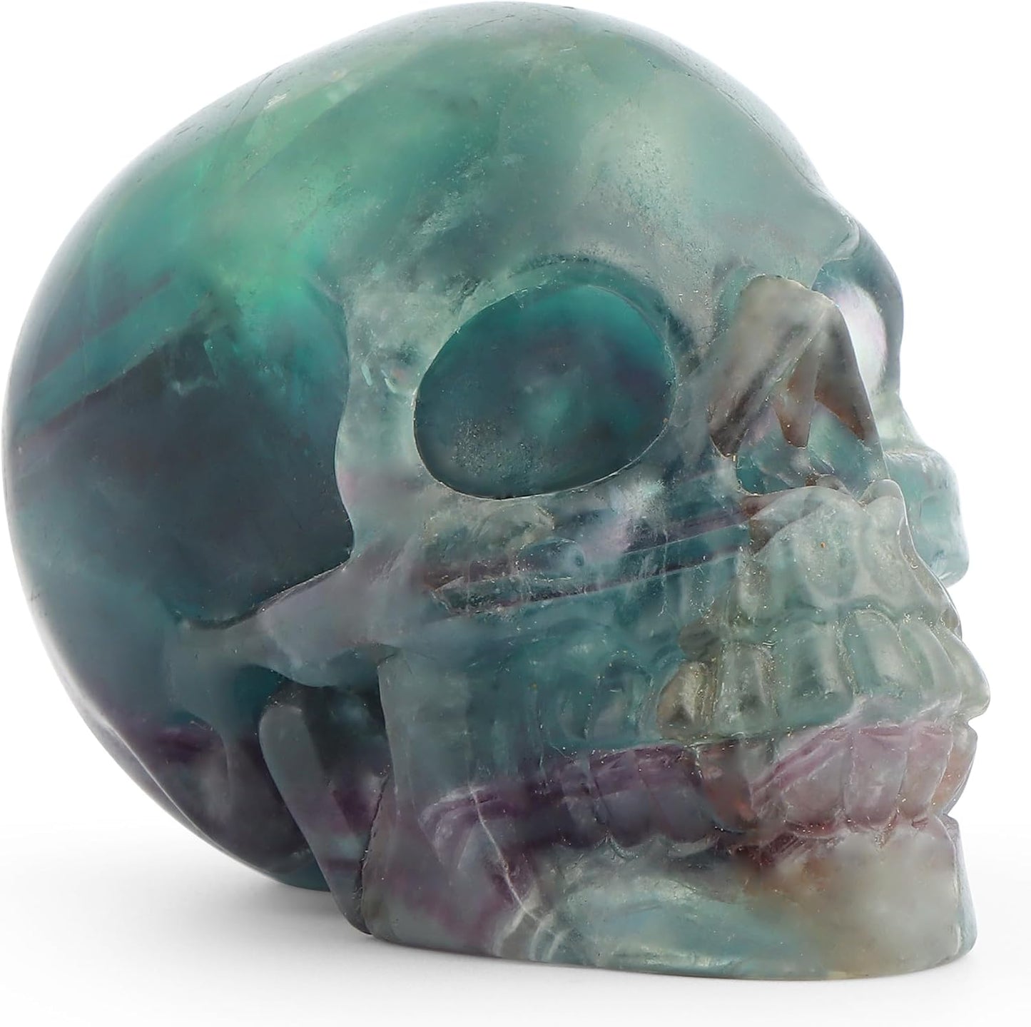 Crystal Skull Head Statue Hand Carved 3.0" Rainbow Fluorite Polished Gemstone Skull Stone Figurine Crafts Ornament for Home Office Halloween Decor