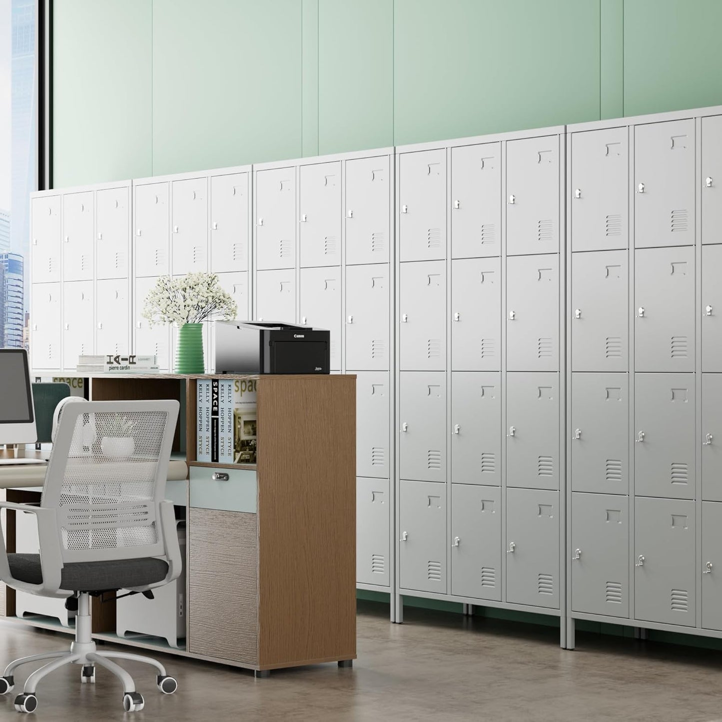 12 Doors Metal Storage Locker, 72" H Employees Lockers Storage Cabinet with 12 Hooks for Home, Office, Gym, School, Assembly Required, Light Gray