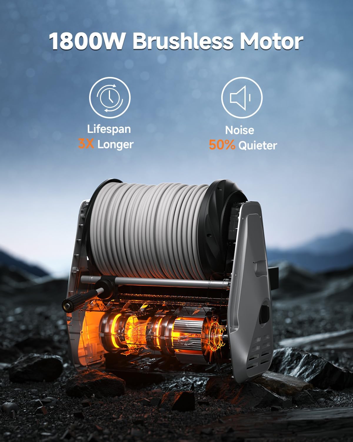 Giraffe Tools Wall Mounted Pressure Washer PRO with Upgraded 1800W Brushless Motor, Max 3700PSI Electric Power Washer with 100ft Detachable Hose for Car/Patios, Automatic Rewind, Any Length Lock