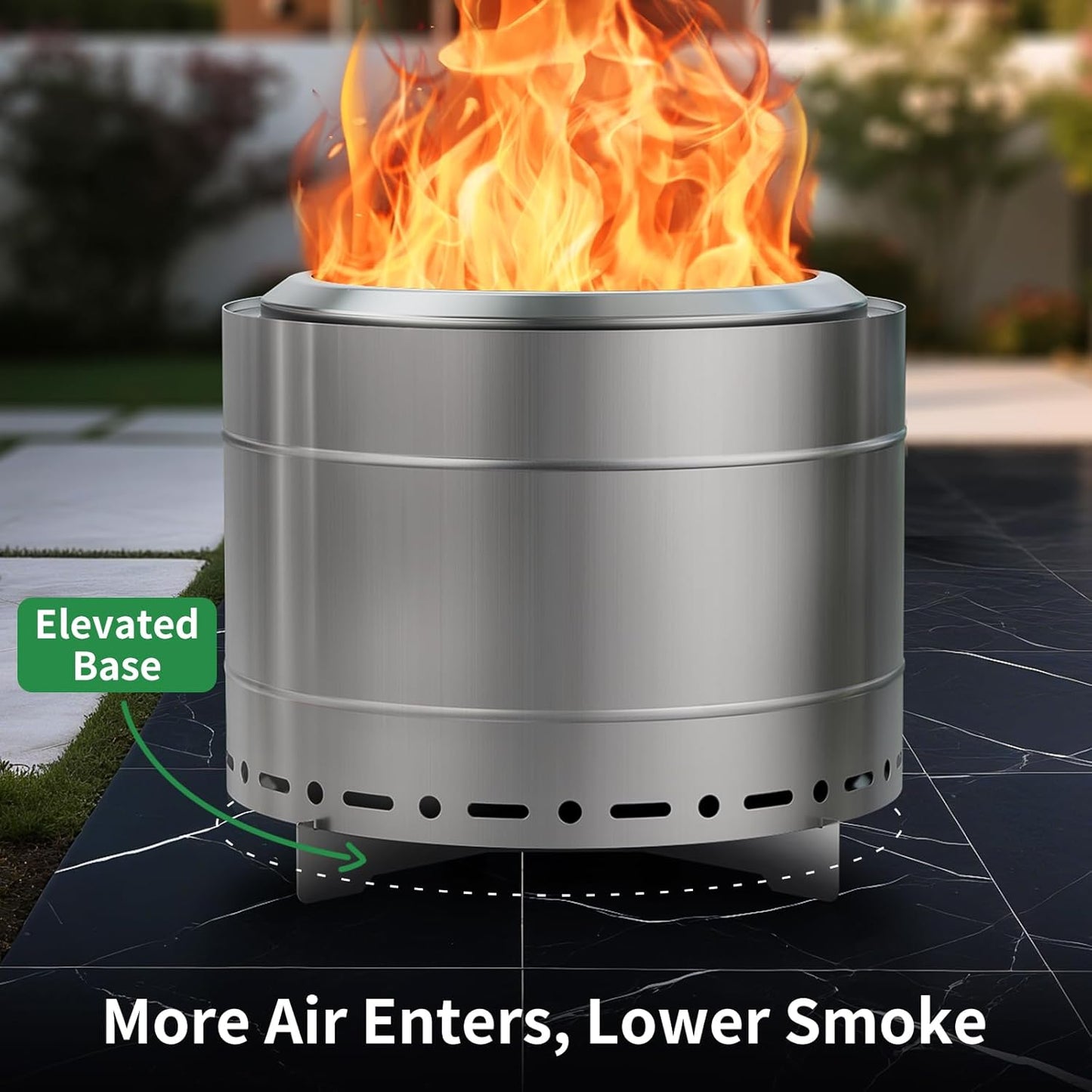 19.5 inch Smokeless Fire Pit with Carry Bag, Stainless Steel Outdoor Smokeless Firepit, Wood Burning Fire Pits for Camping, Bonfire,Low Smoke Firepit for Outside(Silver)