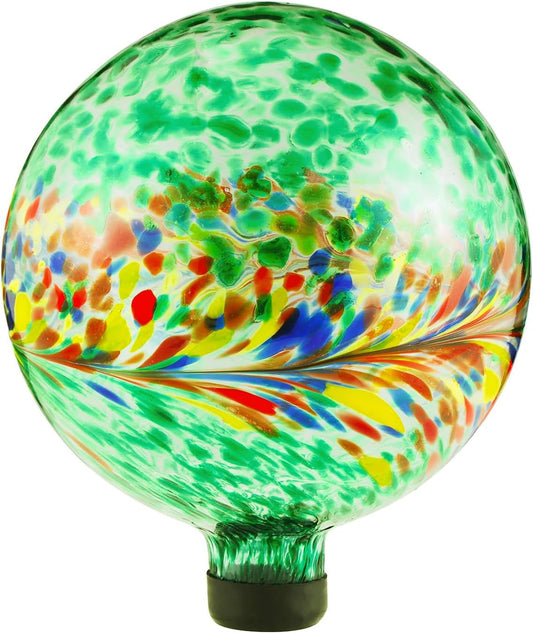 VOREEN 10-Inch Glass Gazing Ball, Outdoor Gazing Globe, Handmade Reflective Ball Yard Decoration for Homes, Patio, Lawn and Gardens, Gift for Mom Wife Friend, Phoenix Tail Design, Green