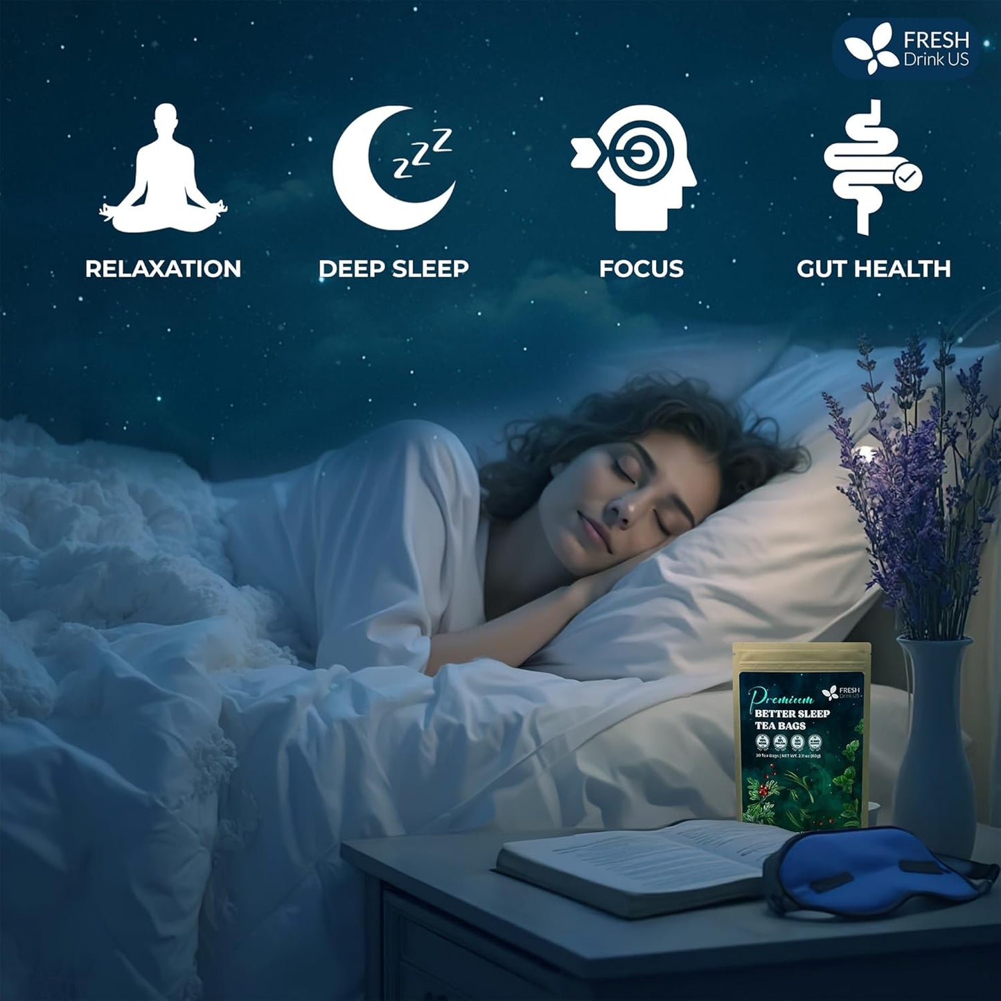 FreshDrinkUS, Premium 75 Tea Bags Better Sleep Herbal Tea | Special Herbal Sleep Tea, Caffeine-Free Loose Leaf Blend with Spearmint Leaves, Lemongrass Leaves, and Hawthorn Berry – Naturally Refreshing and Aromatic.