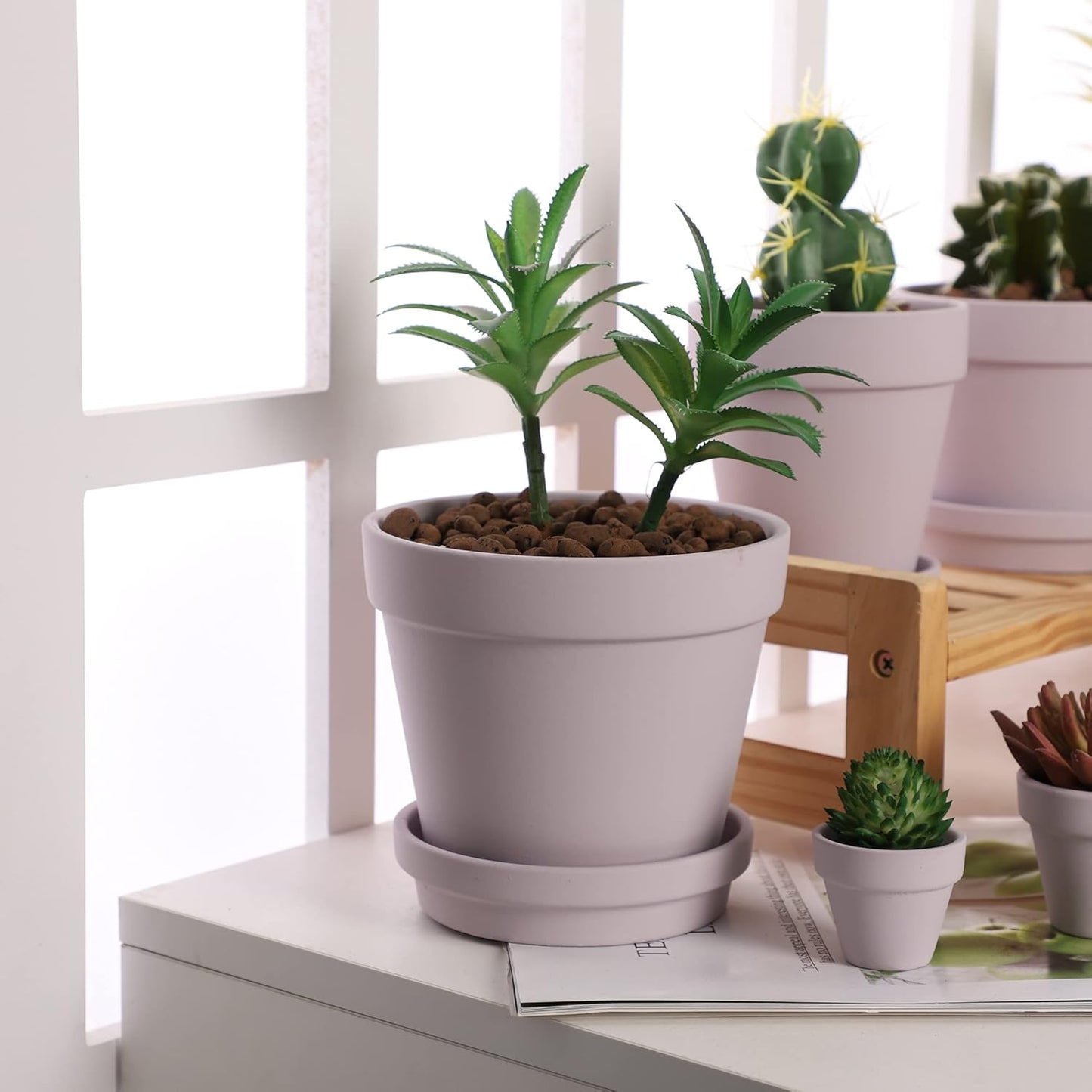 Terra Cotta Pots with Saucer- 6-Pack Large Terracotta Pot Clay Pots 5.5'' Clay Ceramic Pottery Planter Cactus Flower Pots Succulent Pot with Drainage Hole- for Plants,Crafts terra cotta planter(Pink)