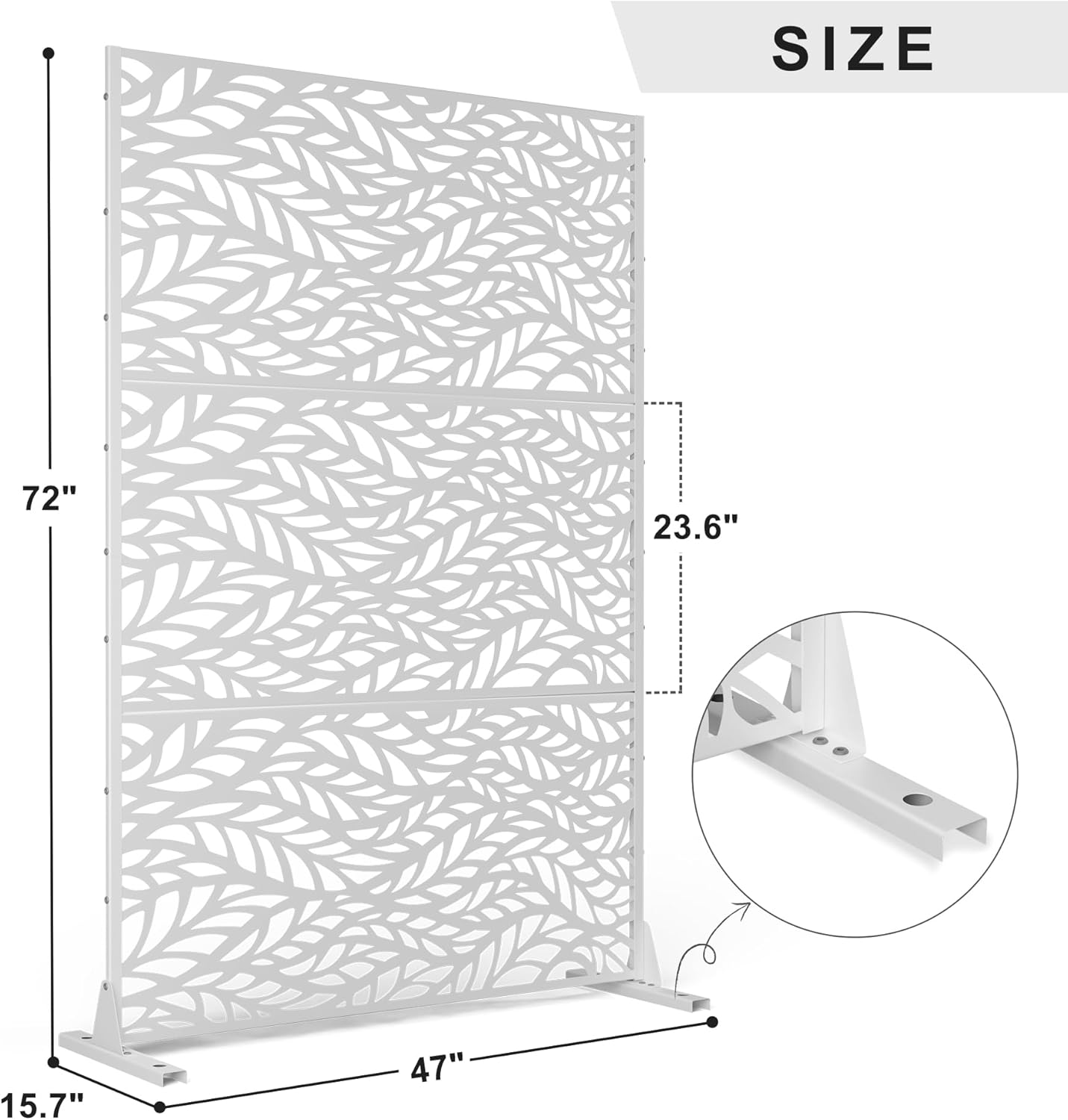Metal Privacy Screen,72" H47 W,Freestanding Decorative Privacy Screen for Balcony Patio Lawn Garden,Privacy Fence Privacy Panel-White & Leaf