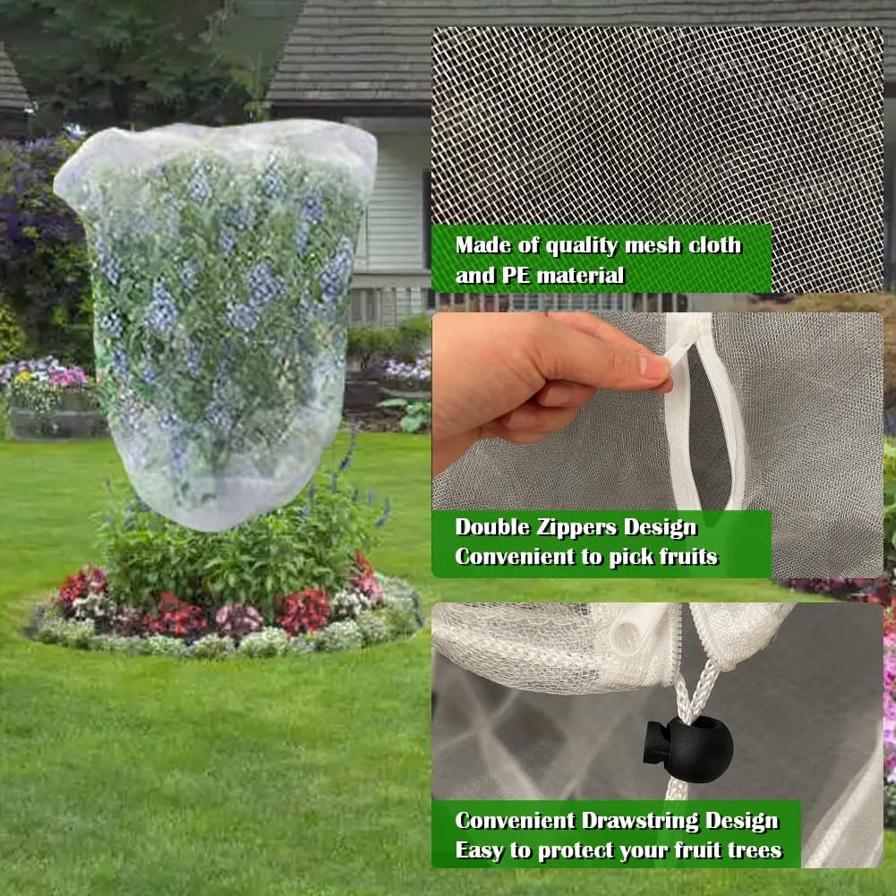 Fruit Tree Netting Covers with Zipper to Protect from Squirrels and Birds Large Netting for Fruit Trees Net Protection, White, 71" x 75", 1 Pack