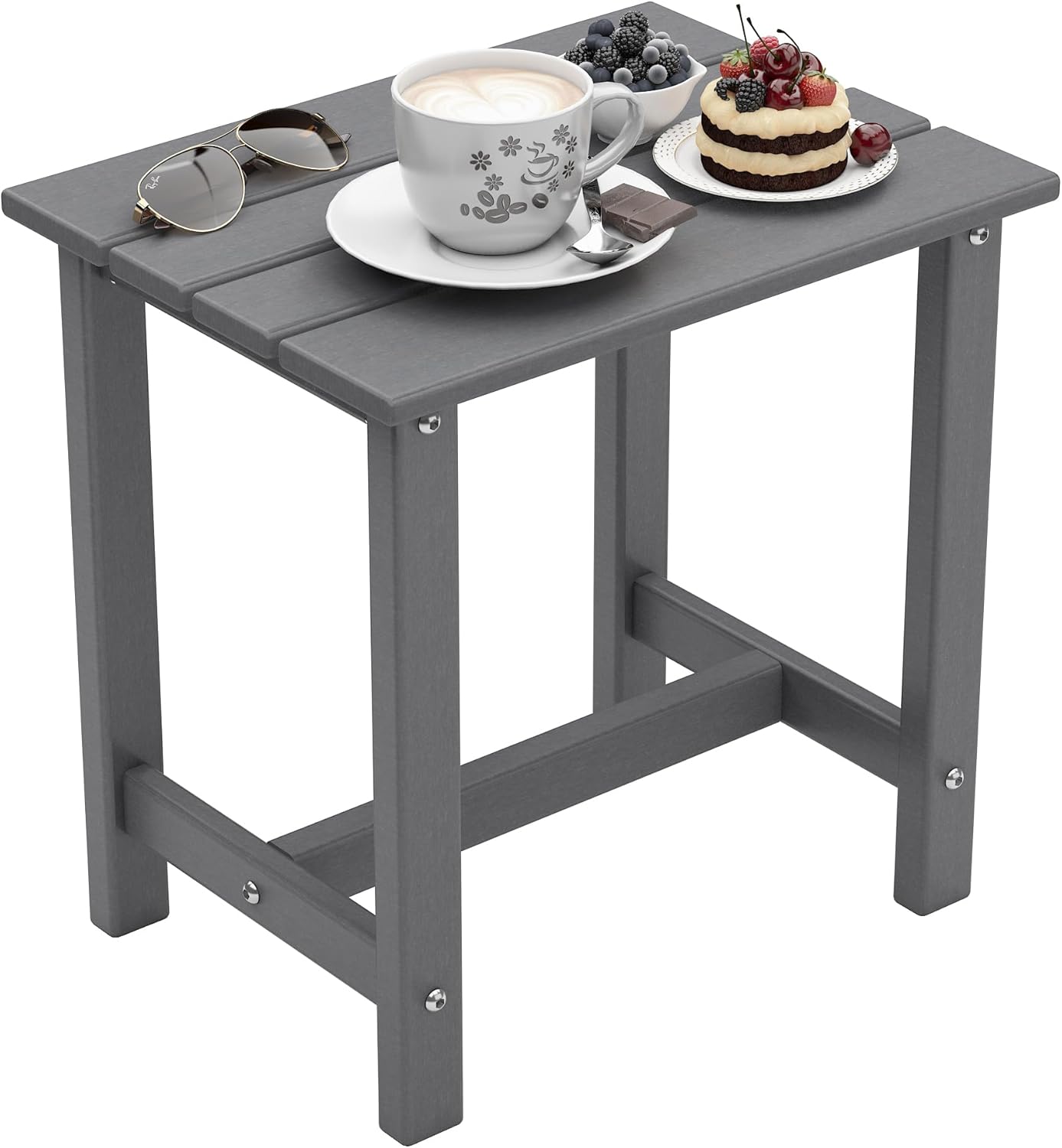 Outdoor Side Table, HDPE Small Adirondack Side Tables, Outside End Table for Patio, Porch, Deck, Pool, Weather Resistant/Easy Maintenance (1PC, Gray)