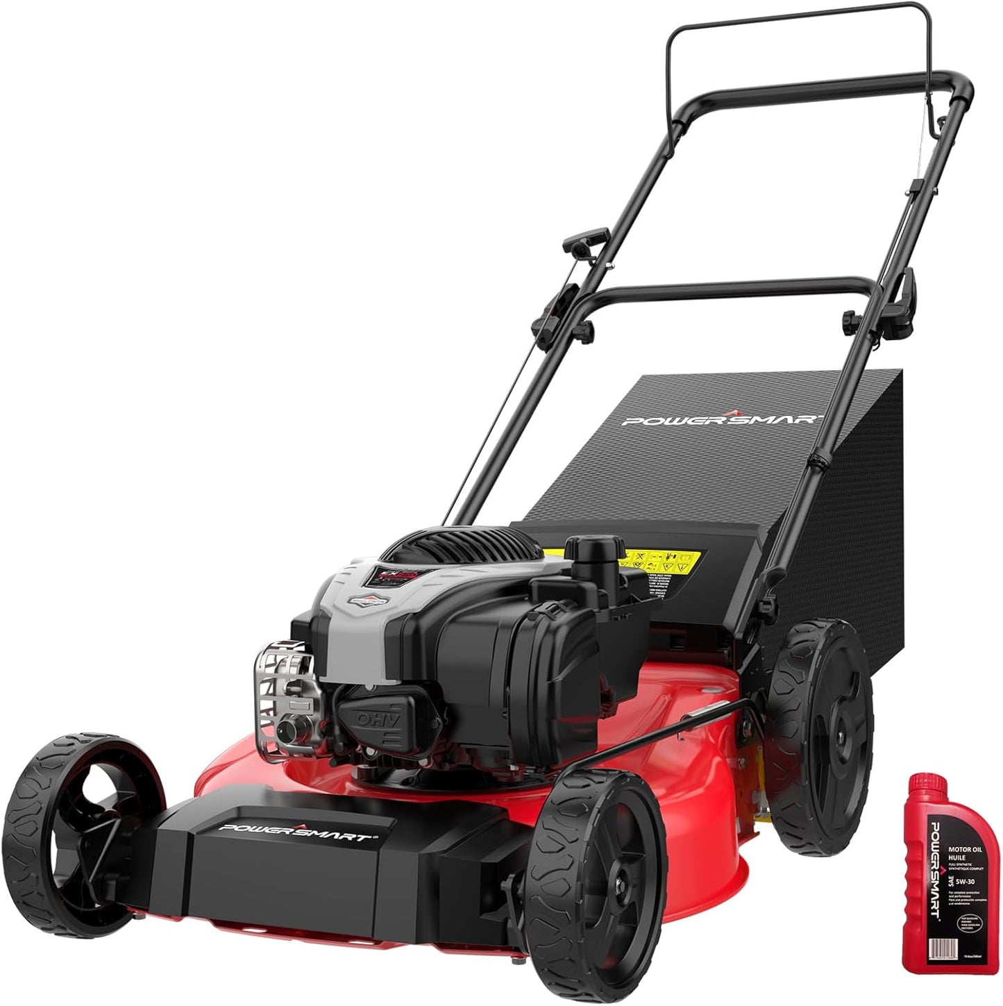 PowerSmart 21" Gas Lawn Mower with 140cc B&S E550 Engine, 3-in-1 with Bagging, High Wheels, Lightweight and Easy Assembly, Cordless Push Lawn Mowers for Garden Yard