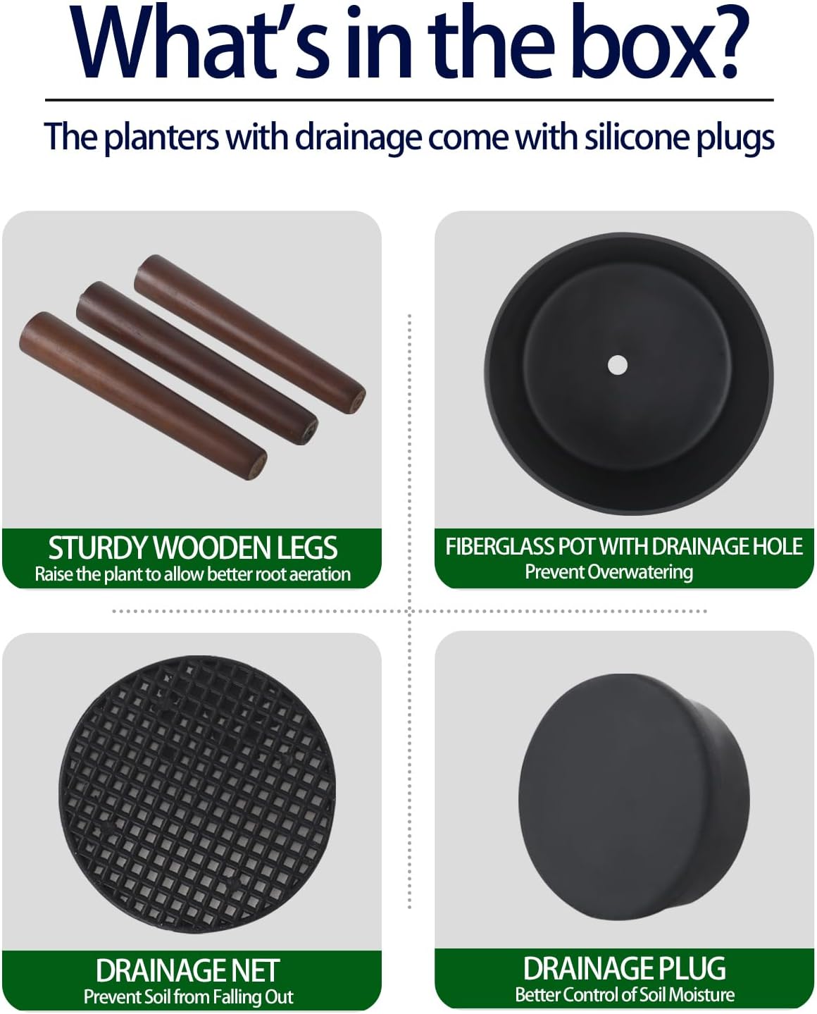 10 & 12 Inches Plant Pot with Stand Set of 2, Large Matte Gray Modern Planters for Indoor Outdoor Plants with Drainage Holes, Big Flower Pots with Wood Legs