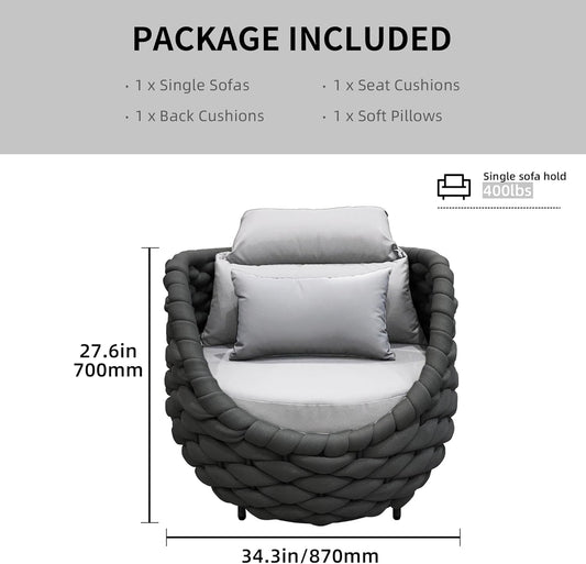 TWT Sunroom All-Weather Polyester Rope Balcony Furniture with Cushions & Pillows, Patio Sofa Couch for Outdoor, Patio, Balcony, Backyard, Deck, Poolside