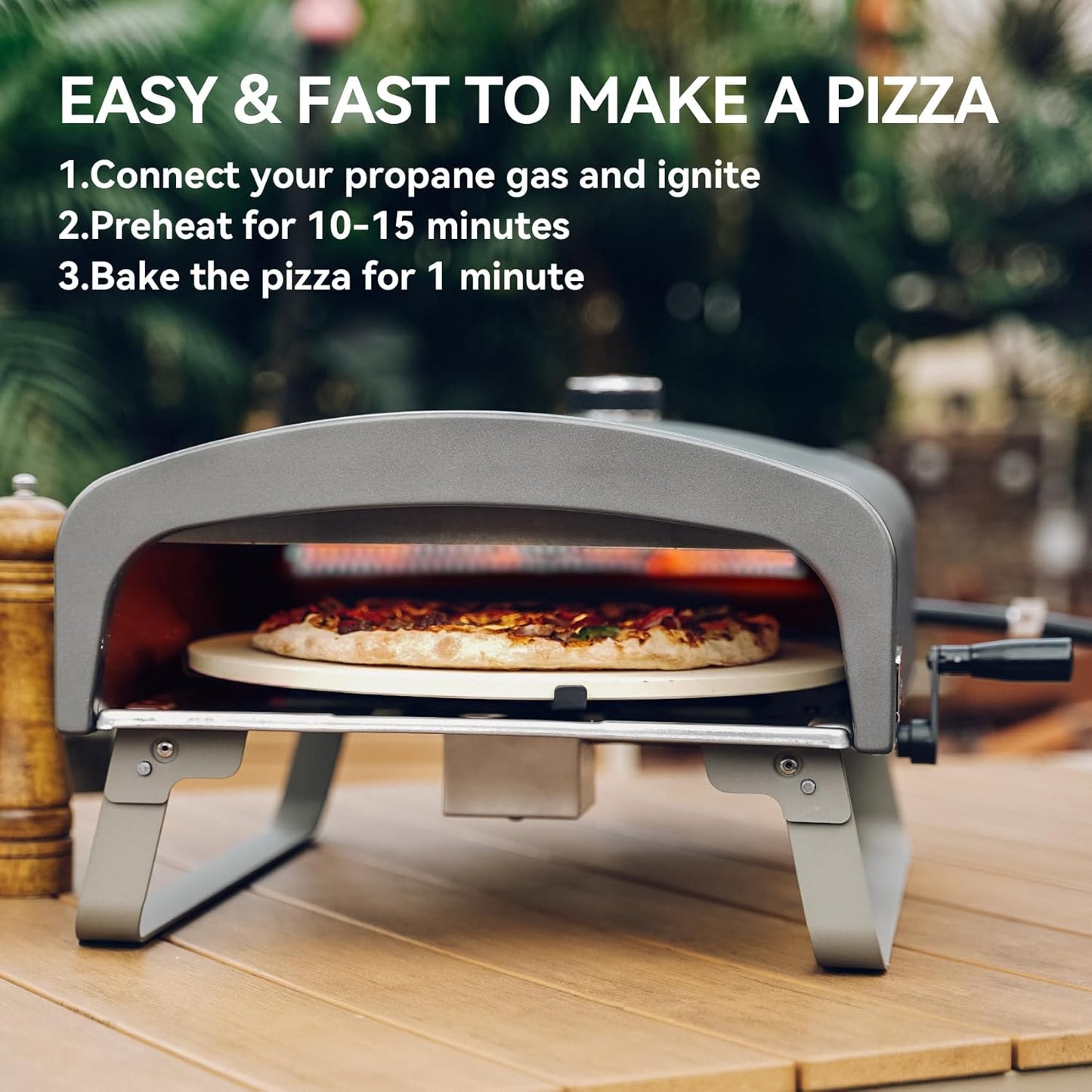 Q Pizza Portable Propane Pizza Oven with Manual Rotating Stone, Tabletop Gas Stove for Outdoor Kitchen, Gas Oven for Making Pizza, Bread, Steak, Pie, PS104