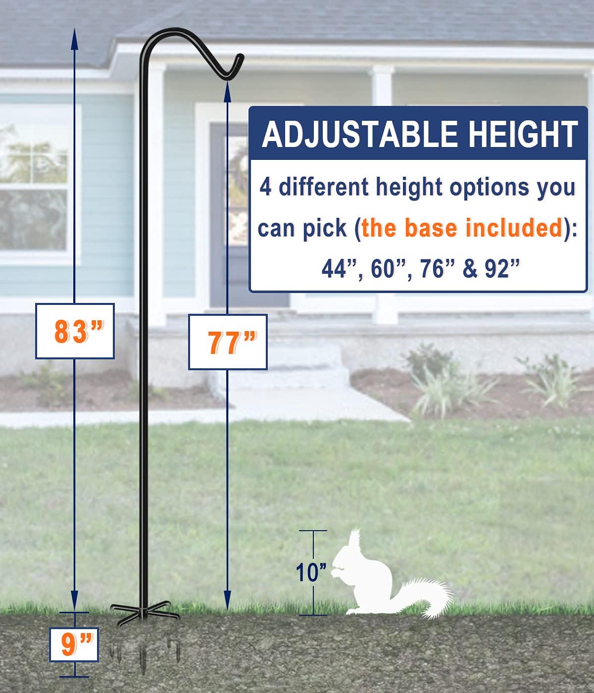 Shepherds Hook for Outdoor Bird Feeders Pole 92 Inch Tall, Adjustable Heavy Duty Garden Hanger Stake Pole with 5 Prong Base, Shiny Black (2 Packs)